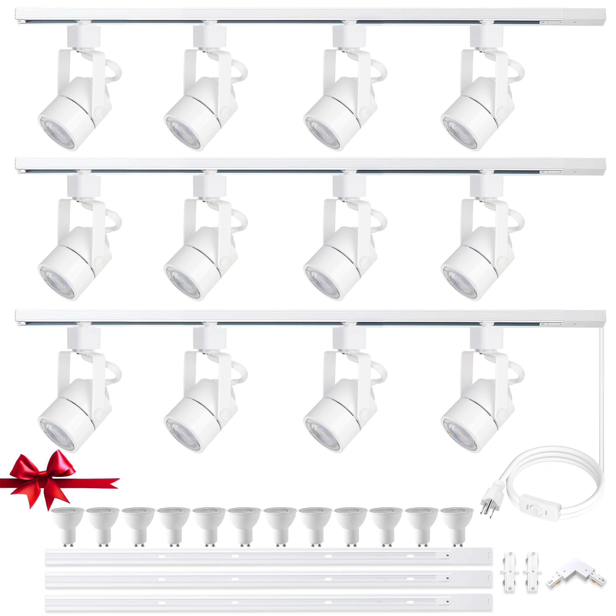 Bravsekai 12 Packs GU10 H Track Lighting Kits with 4.9FT*3 H Type Track Rails, LED Track Lighting Fixtures, Replaceable GU10 Bulb Ceiling Spotlight Fixture