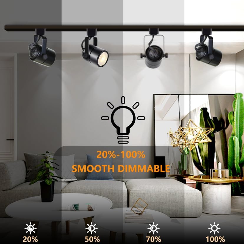 LED Track Lighting Heads Kit, 6-Lights Dimmable GU10 Track Lights with 6.56FT(3.28 * 2) H Type Track Light Rails, 10W 4000K Warm Light Indoor Ceiling Spotlight Fixture Replaceable GU10 Bulb