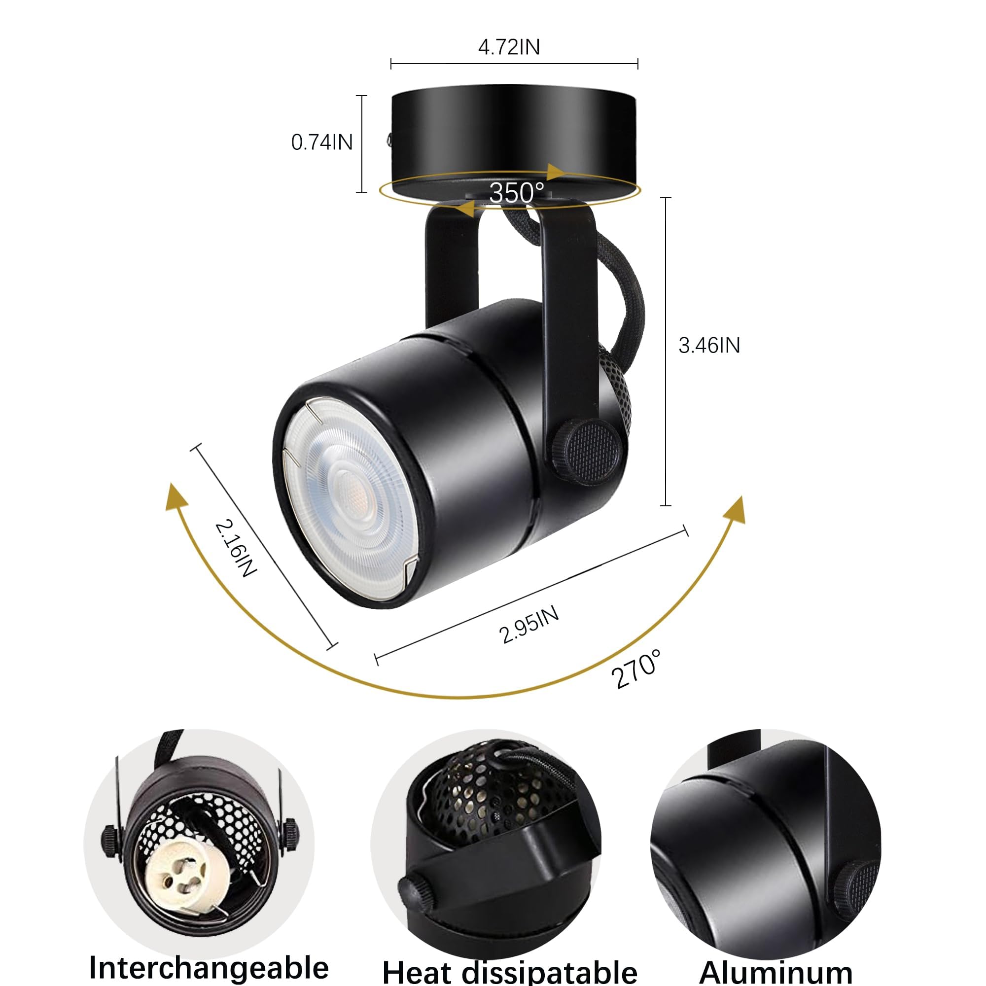 GU10 Ceiling Spotlight, 6 Packs Anti-Glare Ceiling Spot Light Fixtures, 10W GU10 Bulb 3CCT LED Light, Accent Lights for Shops, Supermarkets, Kitchens (Black)