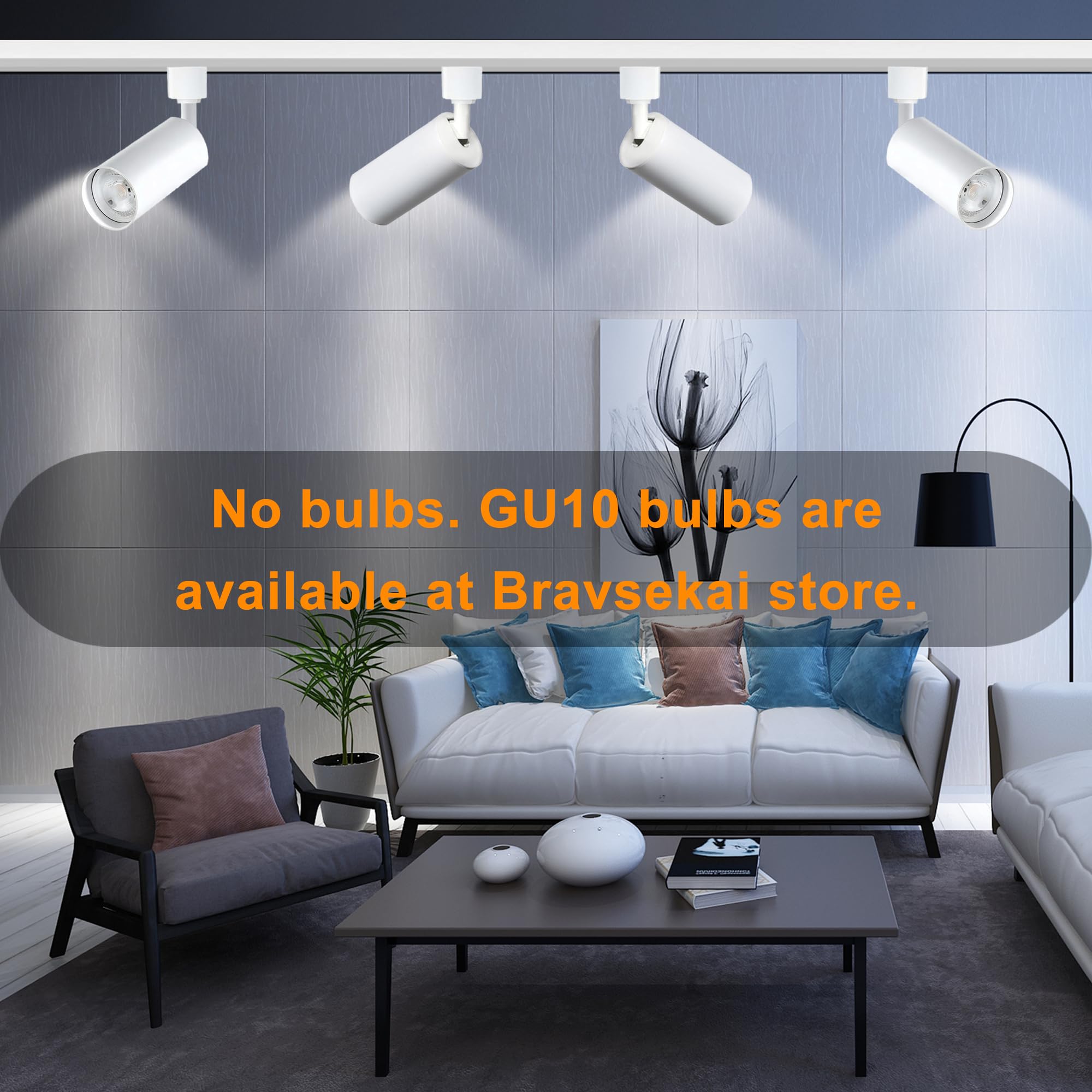 Bravsekai GU10 LED Track Lighting Kit, No Bulbs 10W Track Light Heads with 2 * 3.28FT H Track Light Rail 8PCS Ceiling Spotlight Fixture for GU10 Bulb, Bulbs Excluded