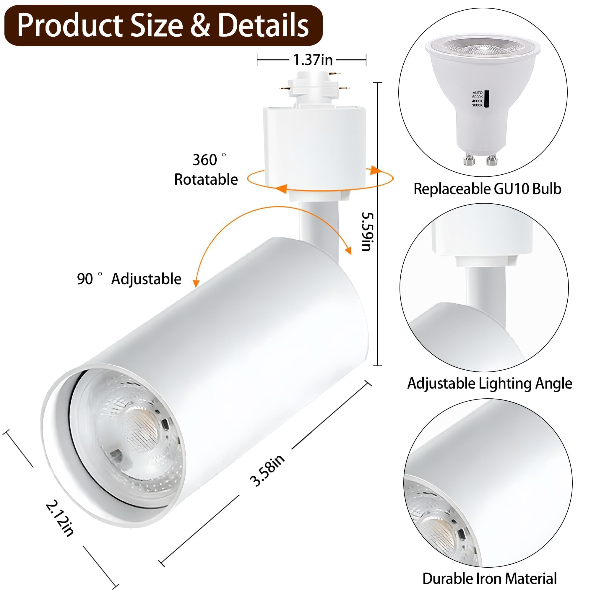 Bravsekai GU10 LED Track Lighting Kit, No Bulbs 10W Track Light Heads with 2 * 3.28FT H Track Light Rail 8PCS Ceiling Spotlight Fixture for GU10 Bulb, Bulbs Excluded