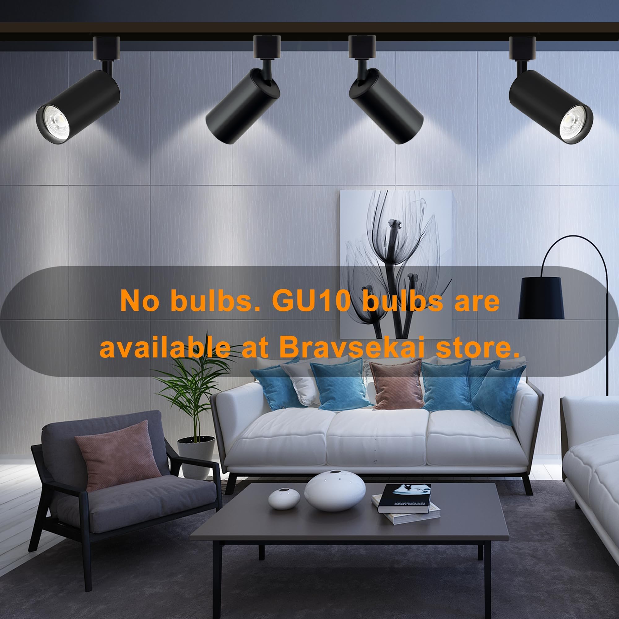 Bravsekai GU10 LED Track Lighting Kit, No Bulbs 10W Track Light Heads with 2 * 3.28FT H Track Light Rail 8PCS Ceiling Spotlight Fixture for GU10 Bulb, Bulbs Excluded