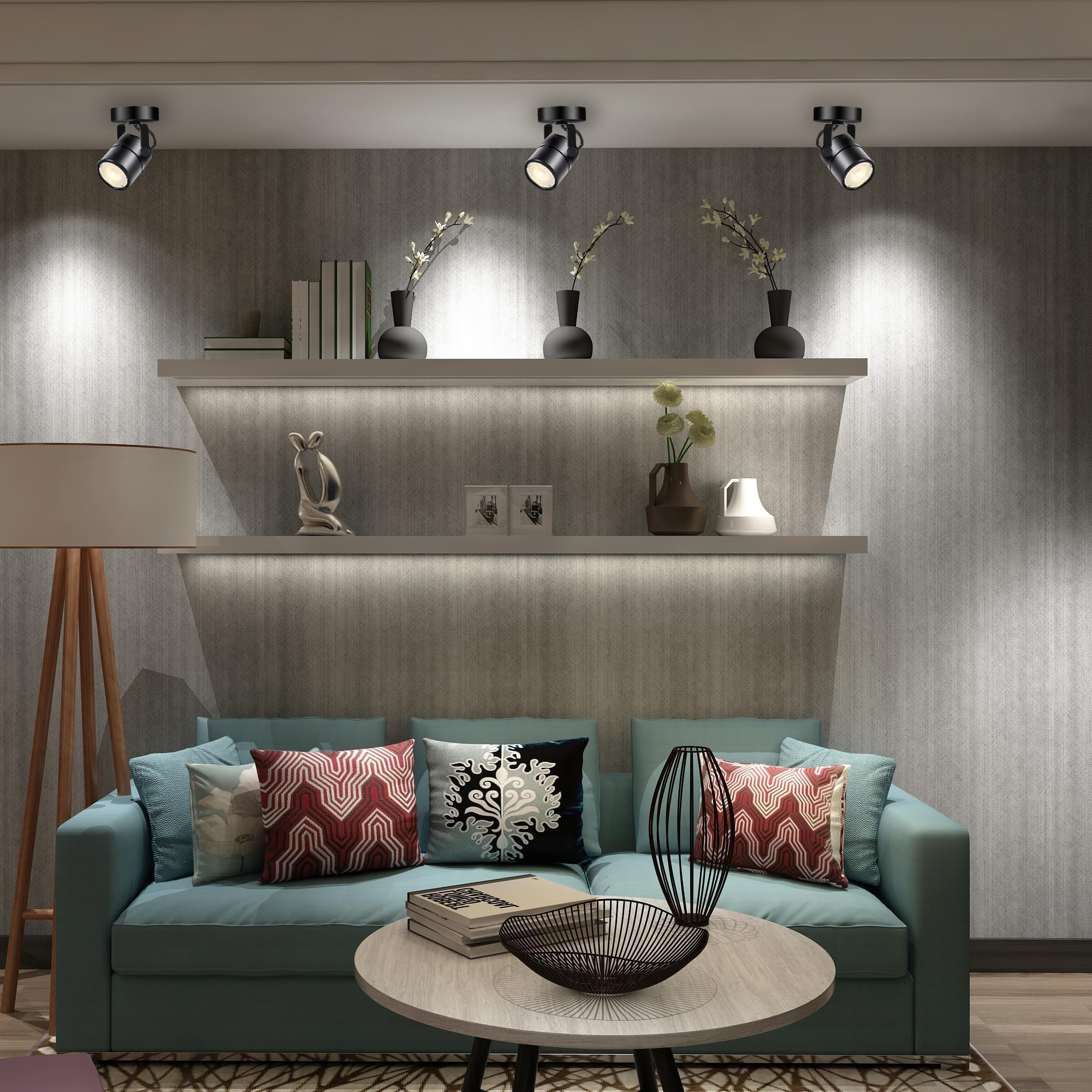 GU10 Ceiling Spotlight, 6 Packs Anti-Glare Ceiling Spot Light Fixtures, 10W GU10 Bulb 3CCT LED Light, Accent Lights for Shops, Supermarkets, Kitchens (Black)