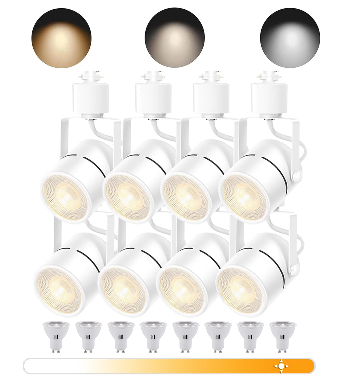 8PCS LED Track Lighting with Advanced Replaceable GU10 Bulbs, Switchable 3CCT(3000K/4000K/6000K) and Dimmable Brightness(20%-100%), Versatile Ceiling Spotlight Fixtures for Any Space
