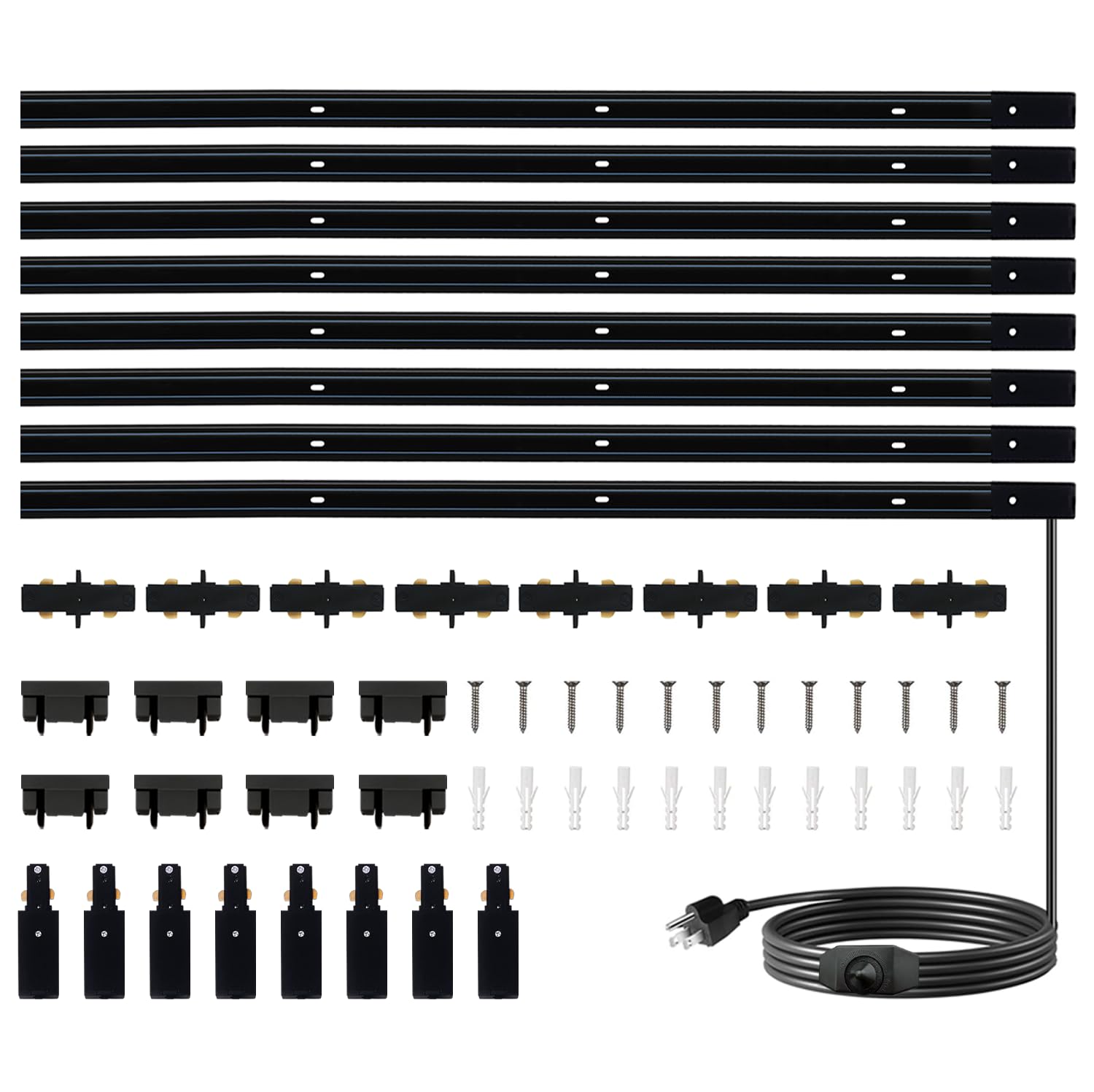 Bravsekai 8PCS H Type Track Lighting Rails Kit with Dimmer Switch, 120V Single Circuit 3-Wire H Track Rail 26FT with Extra 8 I Connectors and Wall Anchors, Made of Aluminum and Strength Guarantee