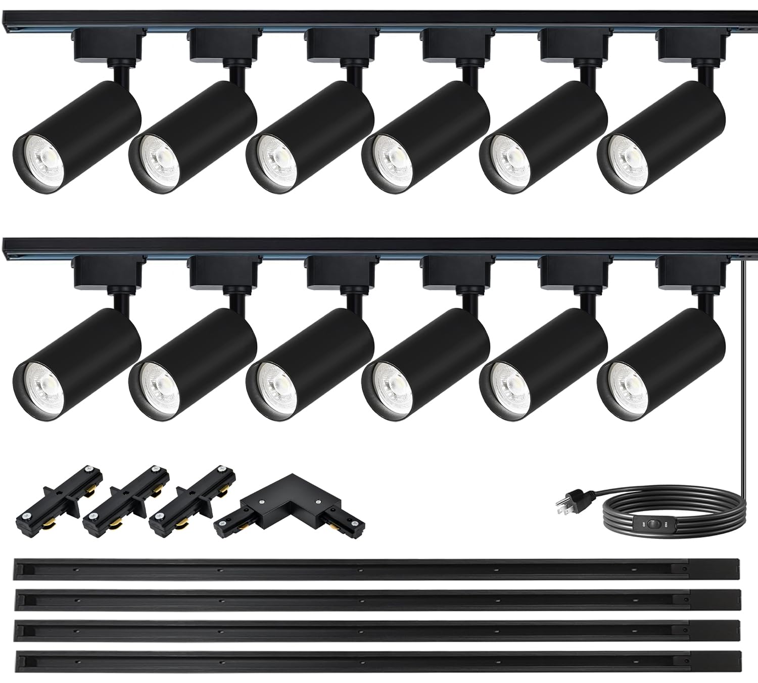 Bravsekai 12 Packs Plug in LED Track Lighting Complete Kits. 25w x 12 Track Lighting Heads with Extra 13.1Ft Track Rails for Accent Task Wall, Spot Light