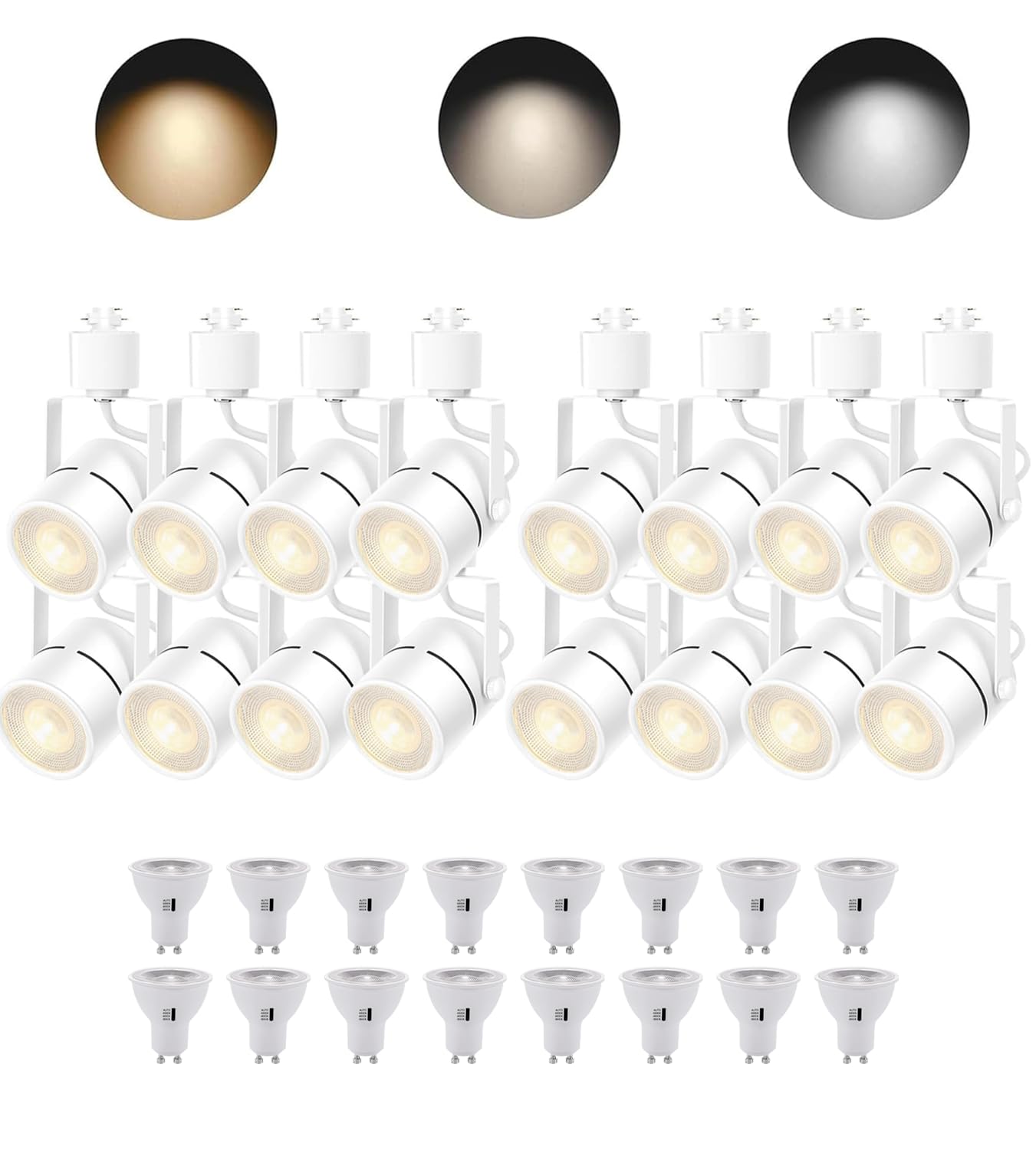 16PCS LED Track Lighting with Advanced Replaceable GU10 Bulbs, Switchable 3CCT(3000K/4000K/6000K) and Dimmable Brightness(20%-100%), Versatile Ceiling Spotlight Fixtures for Any Space