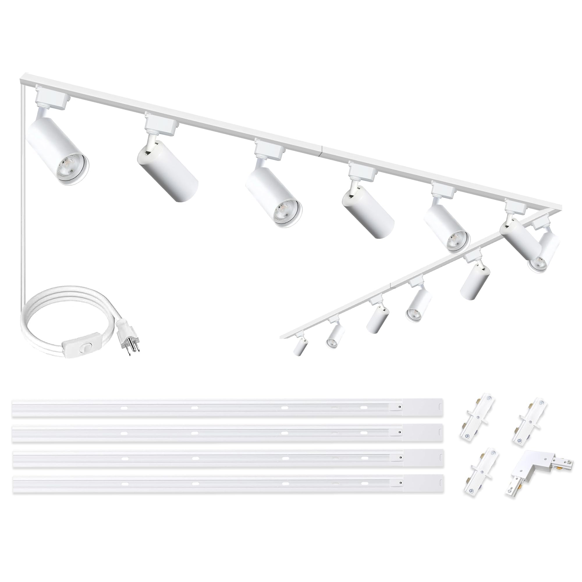 Bravsekai 12 Packs Plug in LED Track Lighting Complete Kits Warm White. 25w x 12 Track Lighting Heads with Extra 13.1Ft Track Rails for Accent Task Wall, Spot Light