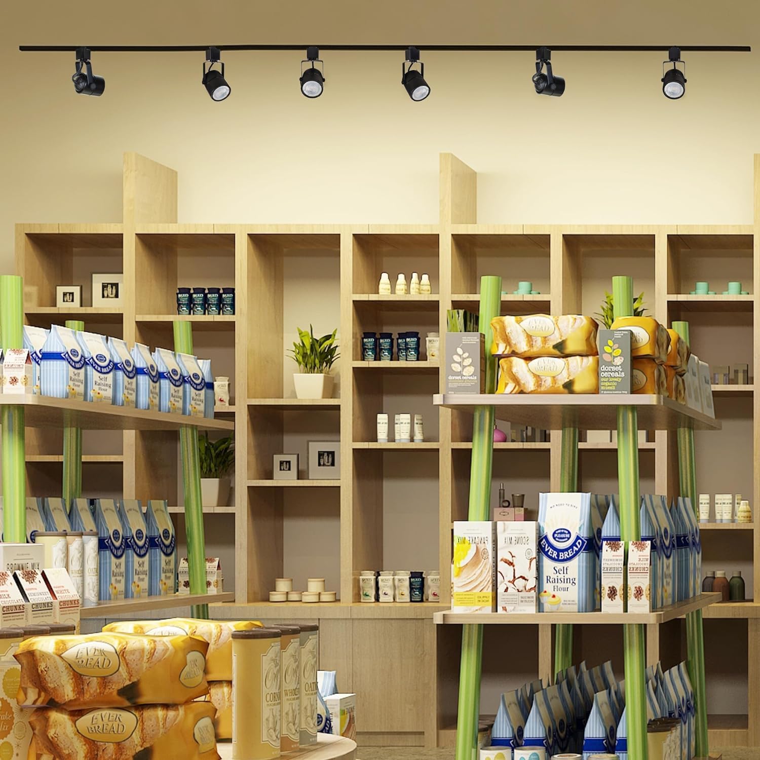 LED Track Lighting Heads Kit, 6-Lights Dimmable GU10 Track Lights with 6.56FT(3.28 * 2) H Type Track Light Rails, 10W 4000K Warm Light Indoor Ceiling Spotlight Fixture Replaceable GU10 Bulb