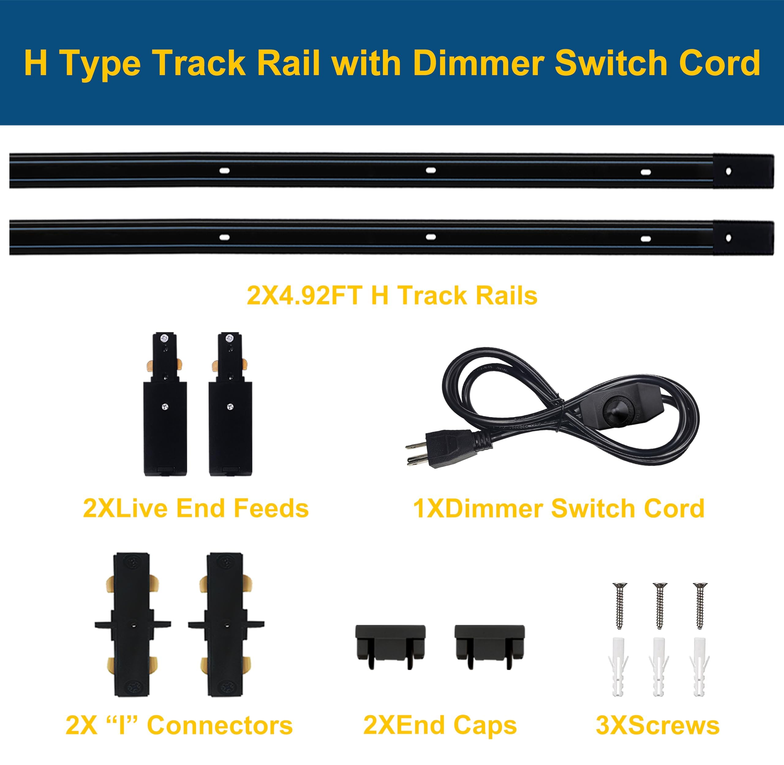 Bravsekai H Type Track Lighting Rails with Dimmer Switch Cord 2PCS 120V Single Circuit 3-Wire H Track Rail Black 9.84FT (4.92 * 2FT) Made of Aluminum and Flame Retardant PVC Strength Guarantee
