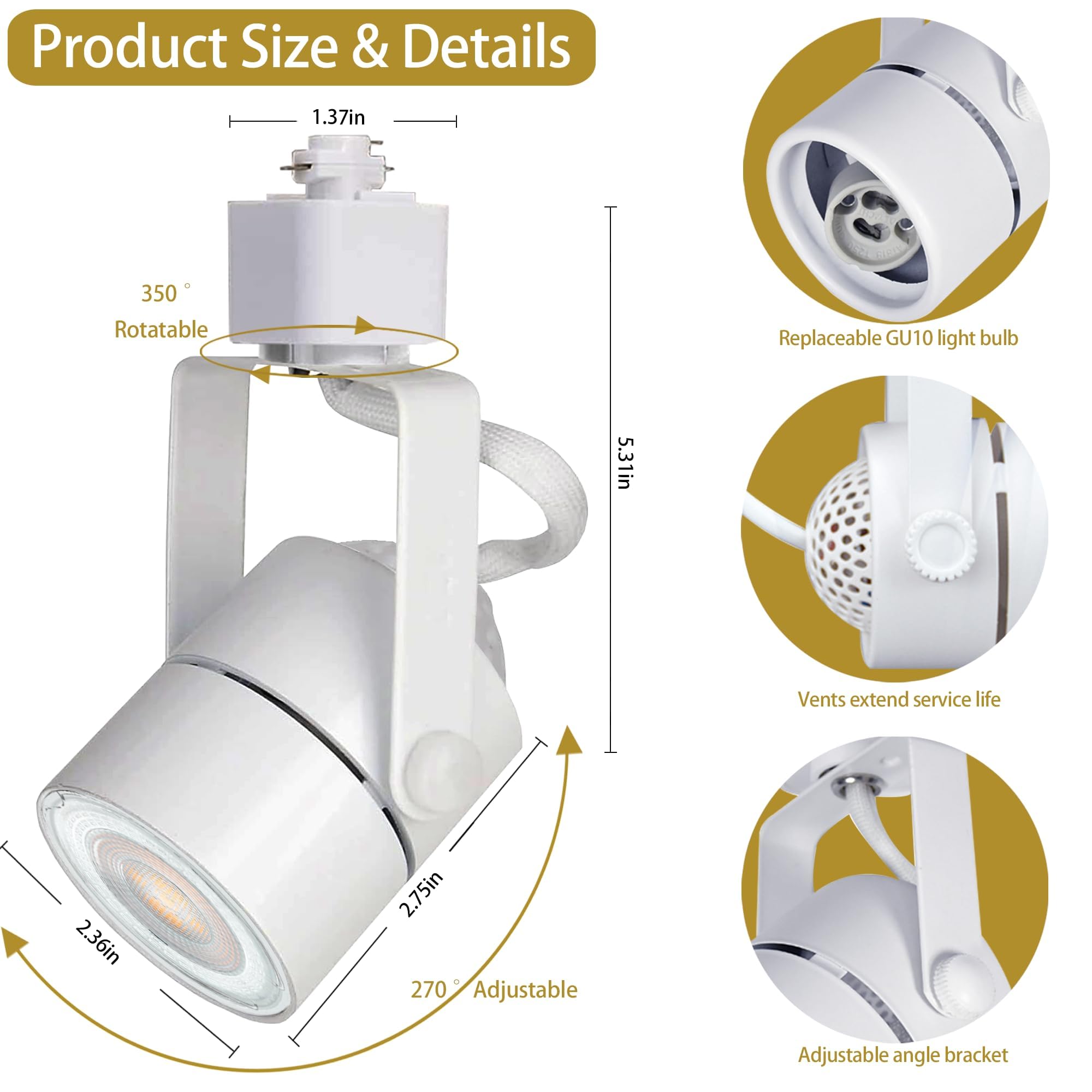 8PCS LED Track Lighting with Advanced Replaceable GU10 Bulbs, Switchable 3CCT(3000K/4000K/6000K) and Dimmable Brightness(20%-100%), Versatile Ceiling Spotlight Fixtures for Any Space