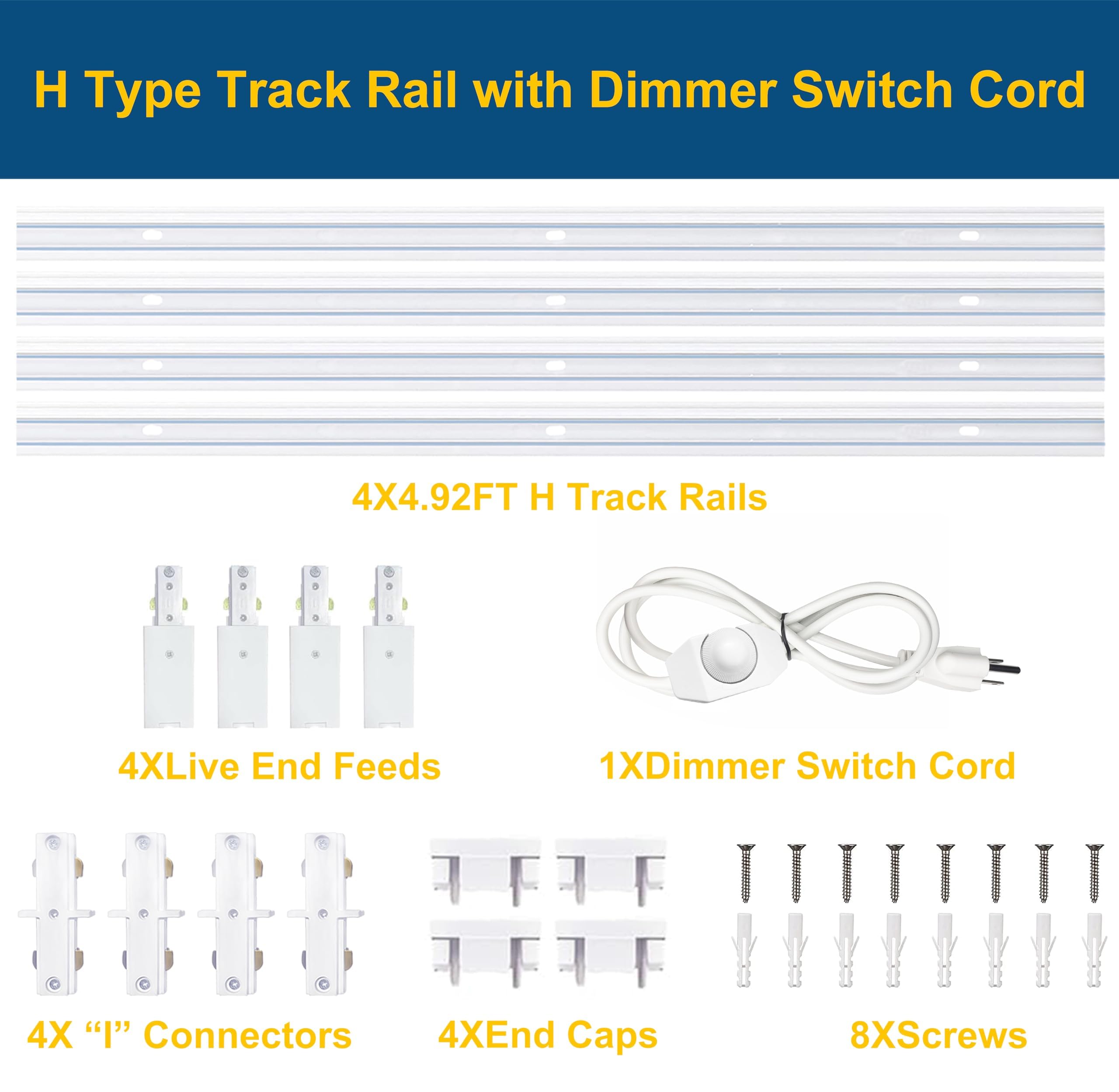 Bravsekai Extra Long H Type Track Lighting Rails Kit with Dimmer Switch for Large Areas 19.7FT Track Lighting System Single Circuit 3-Wire-1 H Track Rail with 4 I Connectors, Made of Aluminum
