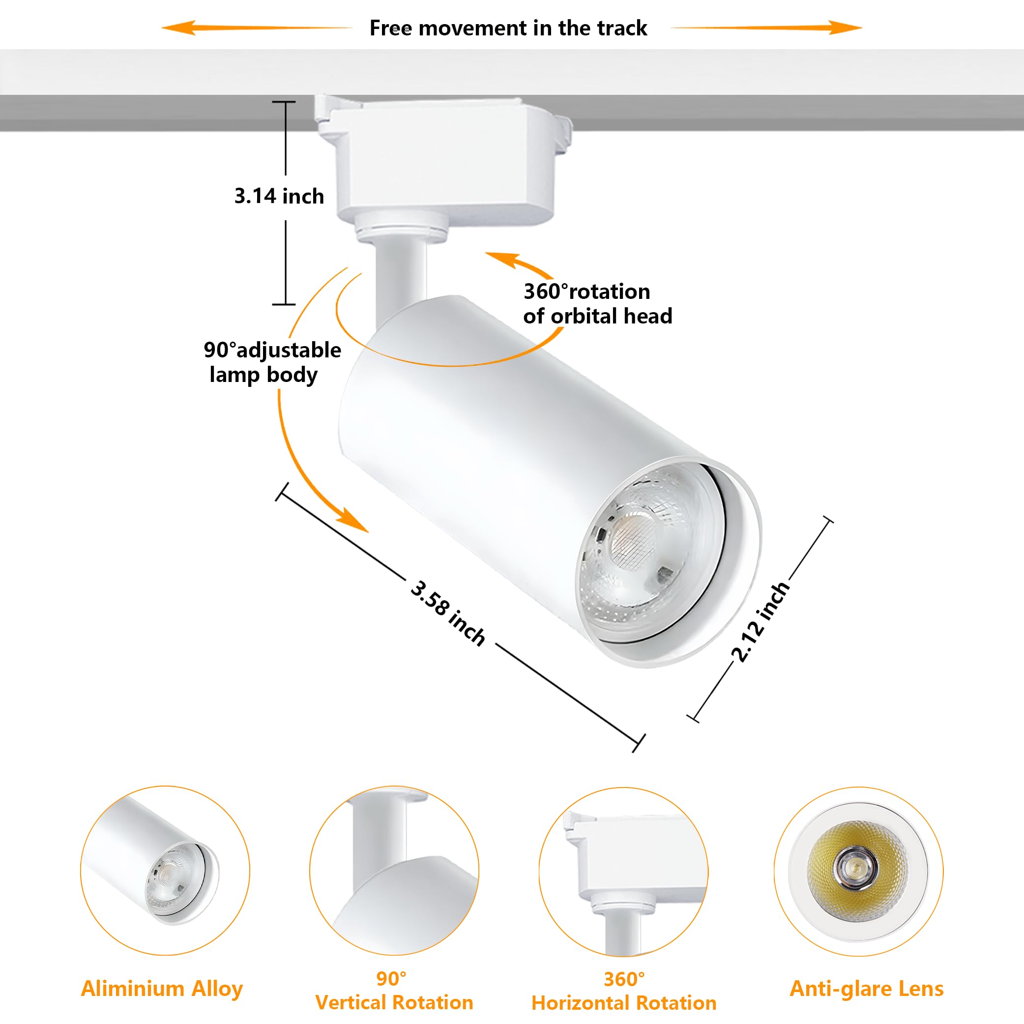 LED Track Lighting Heads, 2-Lights 10W Dimmable Track Lights Head with Single-Circuit H Type Track Light Rails 3000K Warm White Ceiling Spotlight Fixture for Indoor Home Commercial
