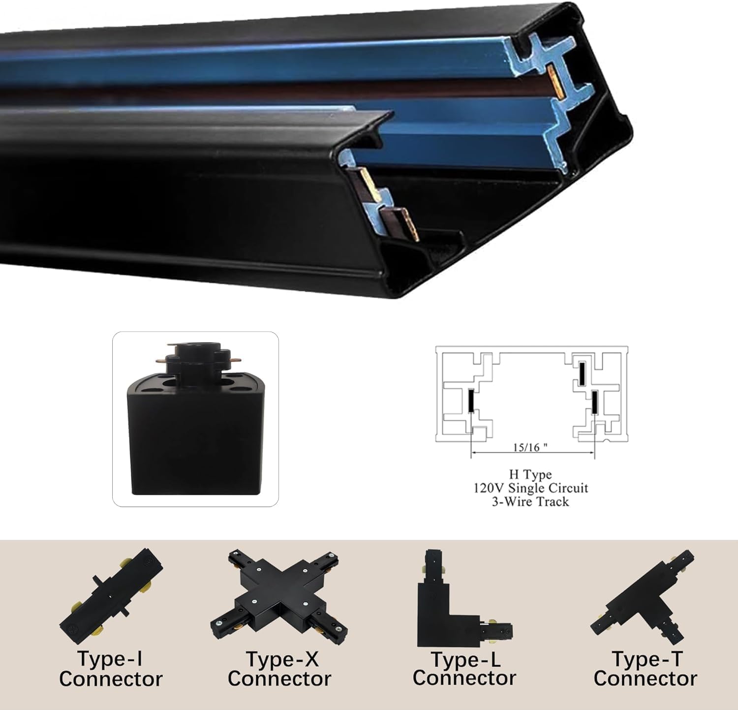 Bravsekai H Type Track Lighting Rails with Dimmer Switch Cord 2PCS 120V Single Circuit 3-Wire H Track Rail Black 9.84FT (4.92 * 2FT) Made of Aluminum and Flame Retardant PVC Strength Guarantee