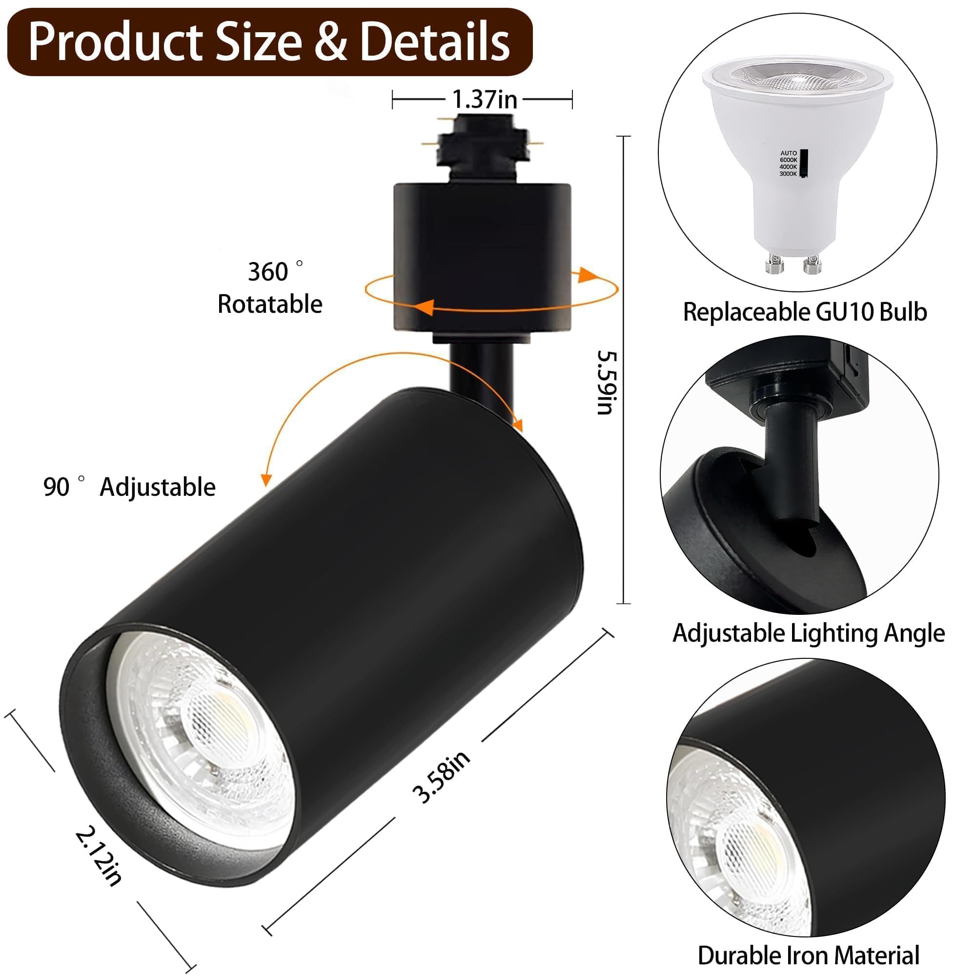 Bravsekai Plug in 3CCT Track Lighting Complete Kit with 2 * 3.28FT H Track Light Rails and 120V 6x10W GU10 Track Lighting Heads Brightness Dimmable Ceiling Spotlight Fixture for Accent Illumination