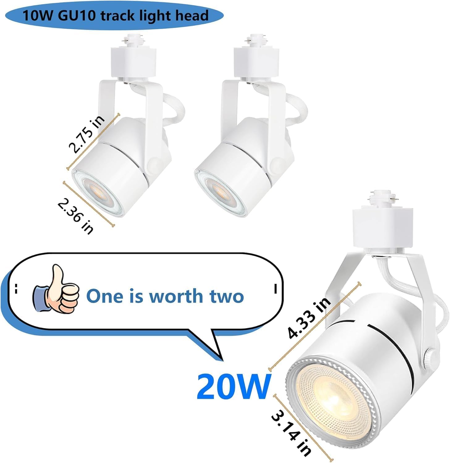 LED Track Lighting Kits, 4000K Natural White PAR20 Track Lighting Heads, Indoor Spotight Fixtures with 2x3.28Ft H Type Track Lights Rails