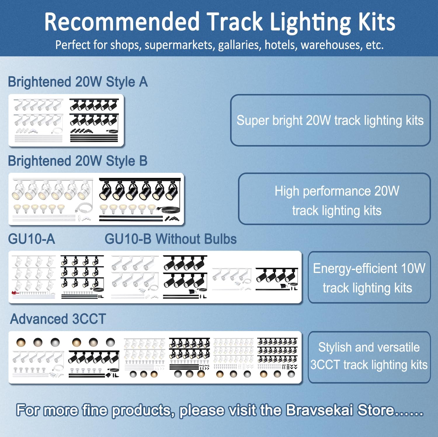 Bravsekai 8PCS H Type Track Lighting Rails Kit with Dimmer Switch, 120V Single Circuit 3-Wire H Track Rail 26FT with Extra 8 I Connectors and Wall Anchors, Made of Aluminum and Strength Guarantee