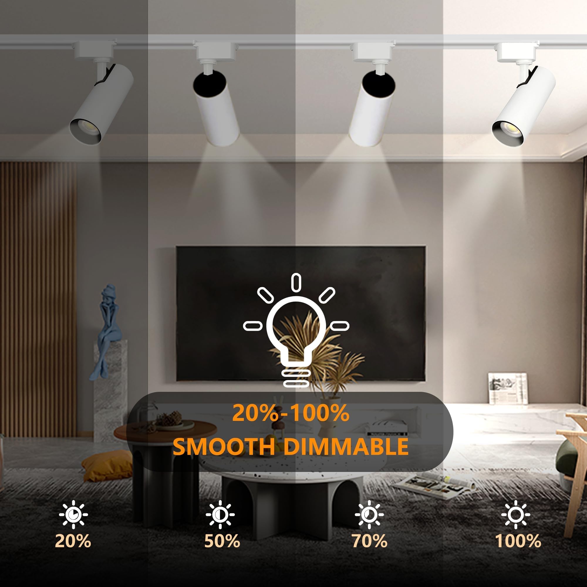 Dimmable H Type Track Lighting Heads, 6PCS Brightened 3000K Warm White 20W 2400lm for Accent Lighting, LED Track Lighting Ceiling Spotlight Fixture