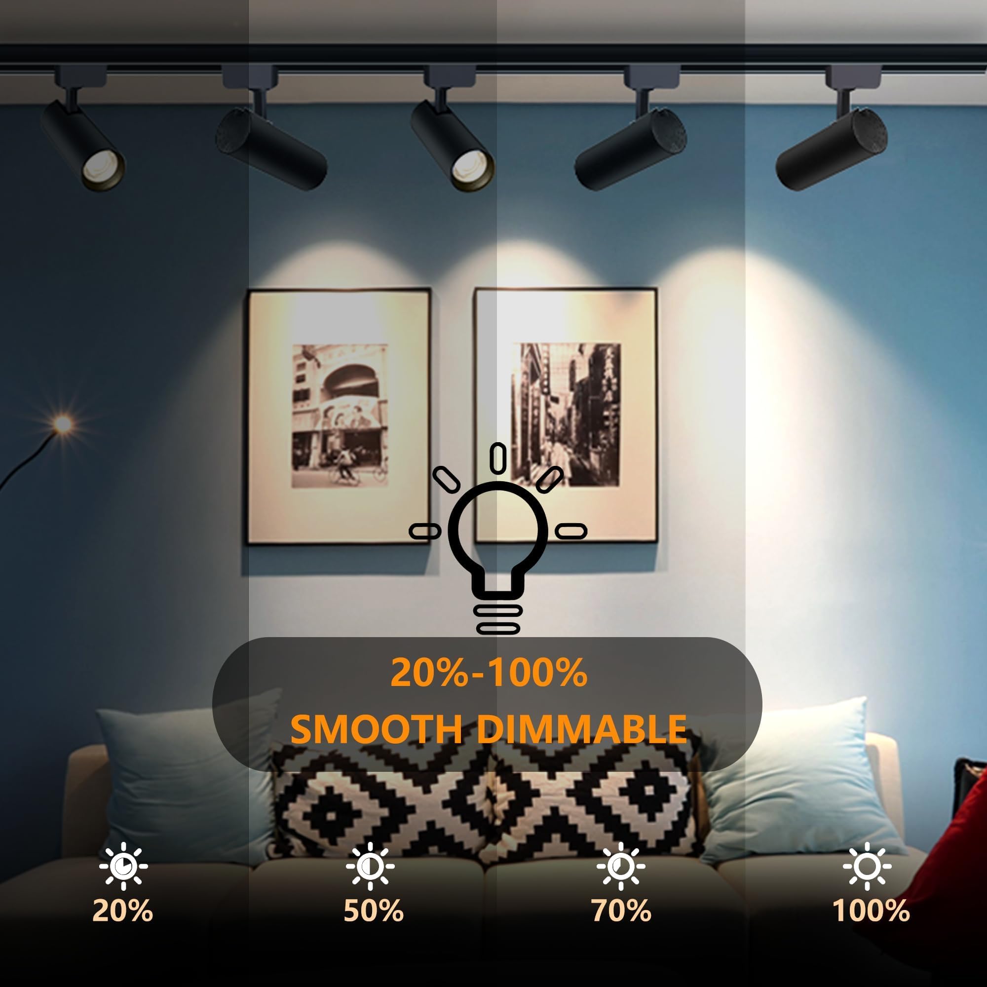 Brightened H Type Track Lighting Heads, 6PCS 3000K Warm White 20W 2400lm for Accent Lighting, Dimmable LED Track Lighting Ceiling Spotlight Fixture