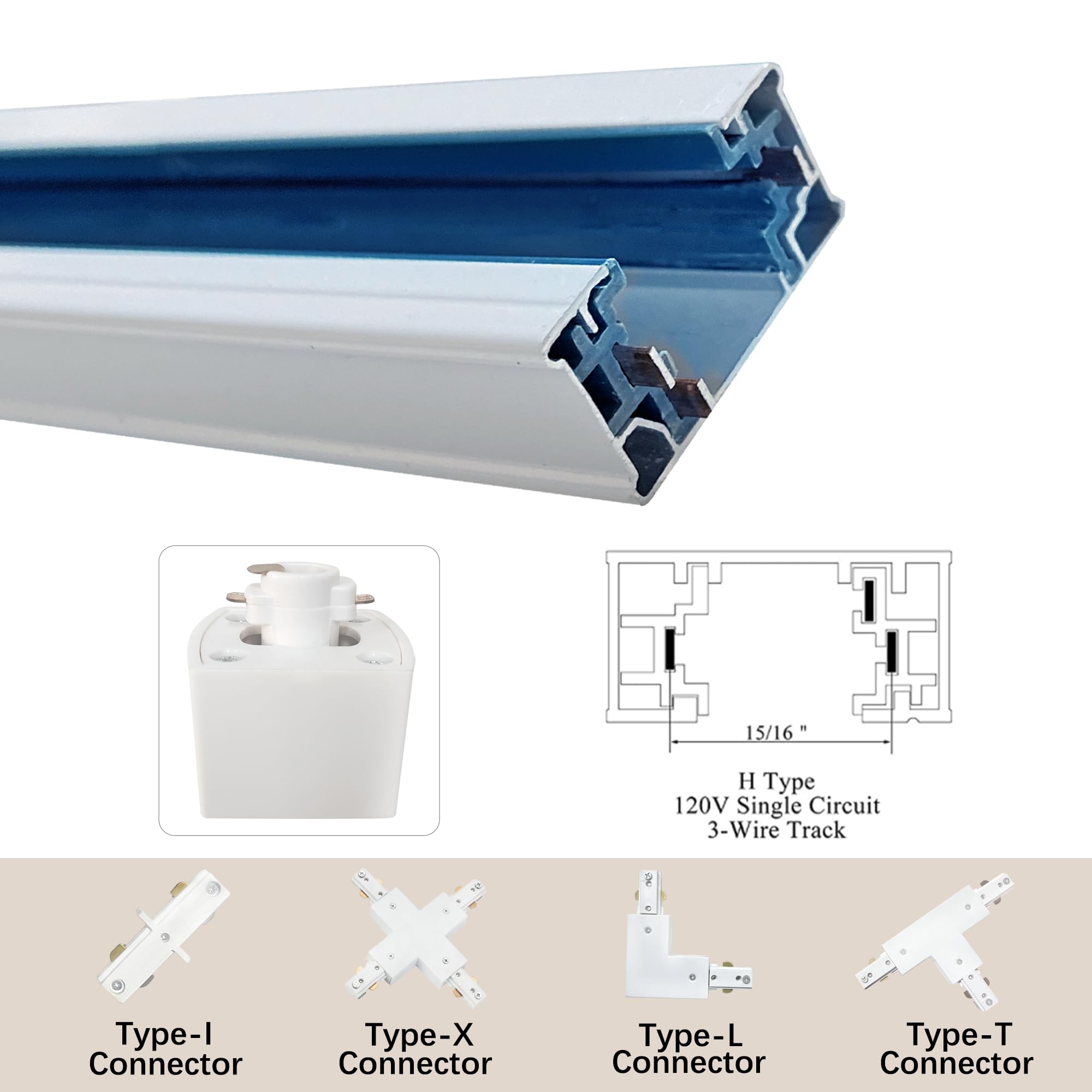 Bravsekai Aluminum Alloy Shell H Type Track Lighting Rails, 4PCS H Track Lighting Rails Kit 120V Single Circuit 3-Wire 13 FT (3.28 FT*4) with Extra I Connector Wall Anchors for H Track Lighting Heads