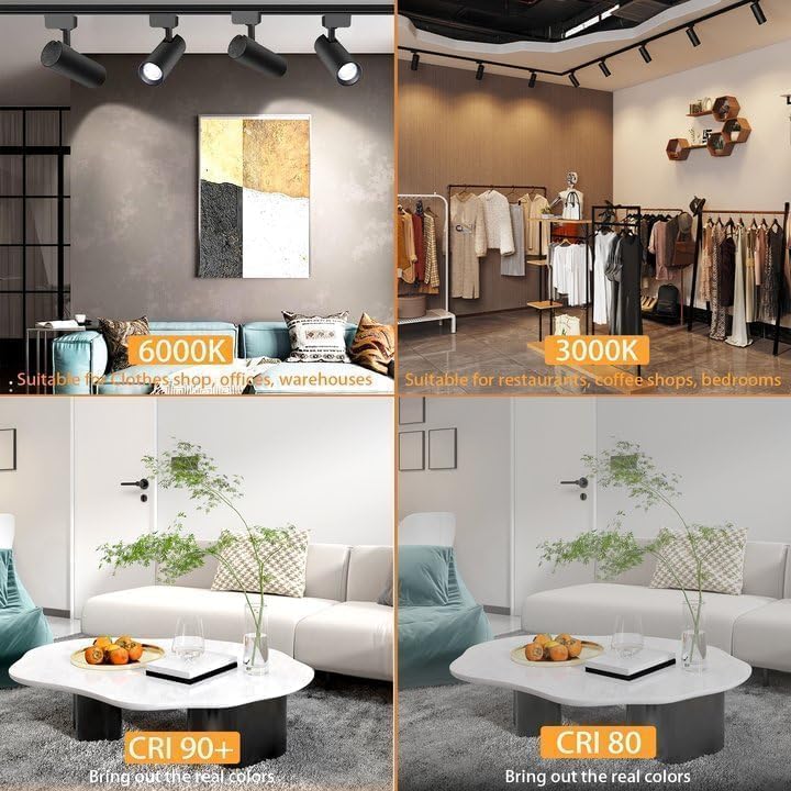 LED Track Lighting Heads, 2-Lights 10W Dimmable Track Lights Head with Single-Circuit H Type Track Light Rails 6000K Cold White Ceiling Spotlight Fixture for Indoor Home Commercial