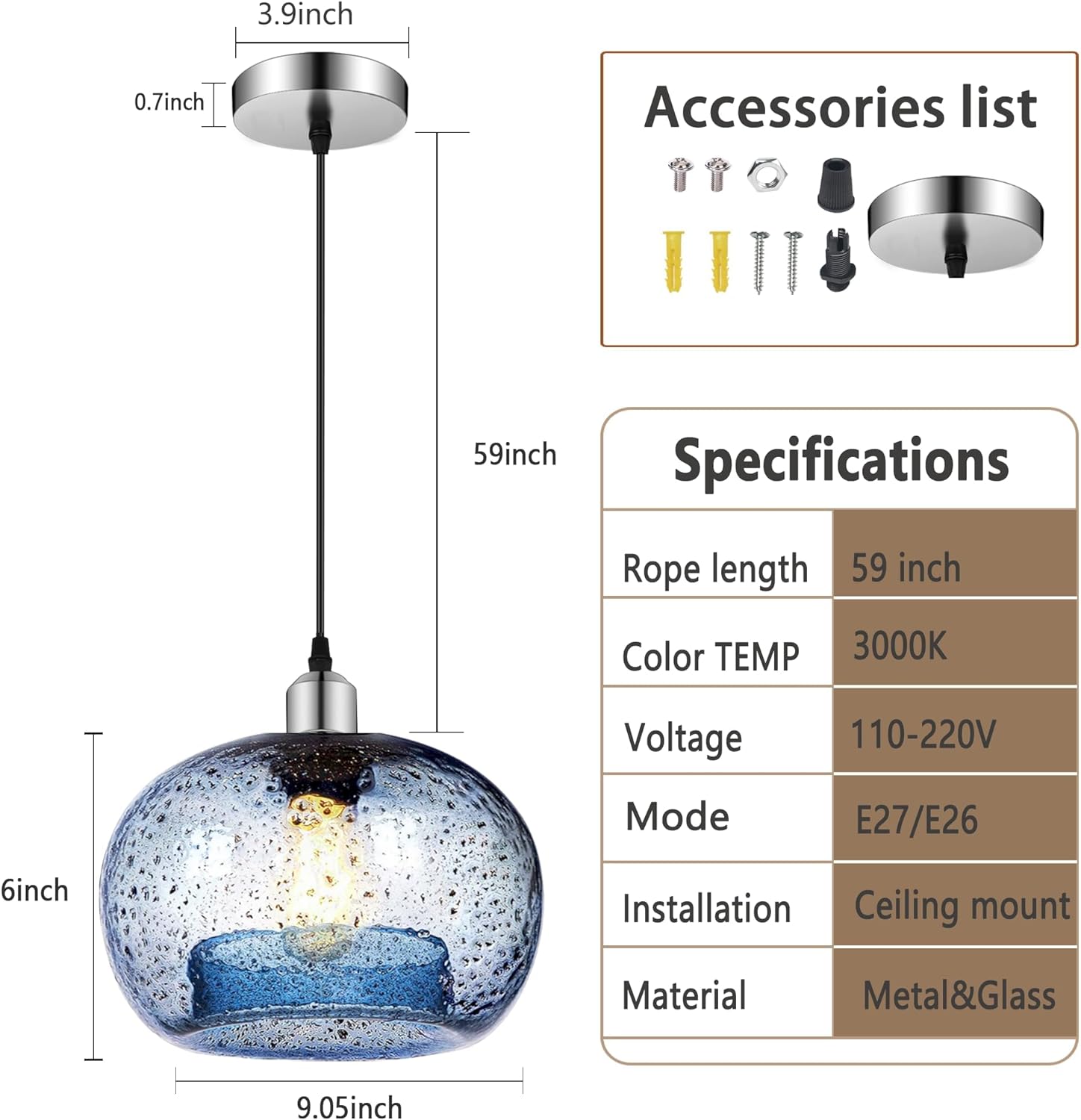 Glass Pendant Lights Specifications