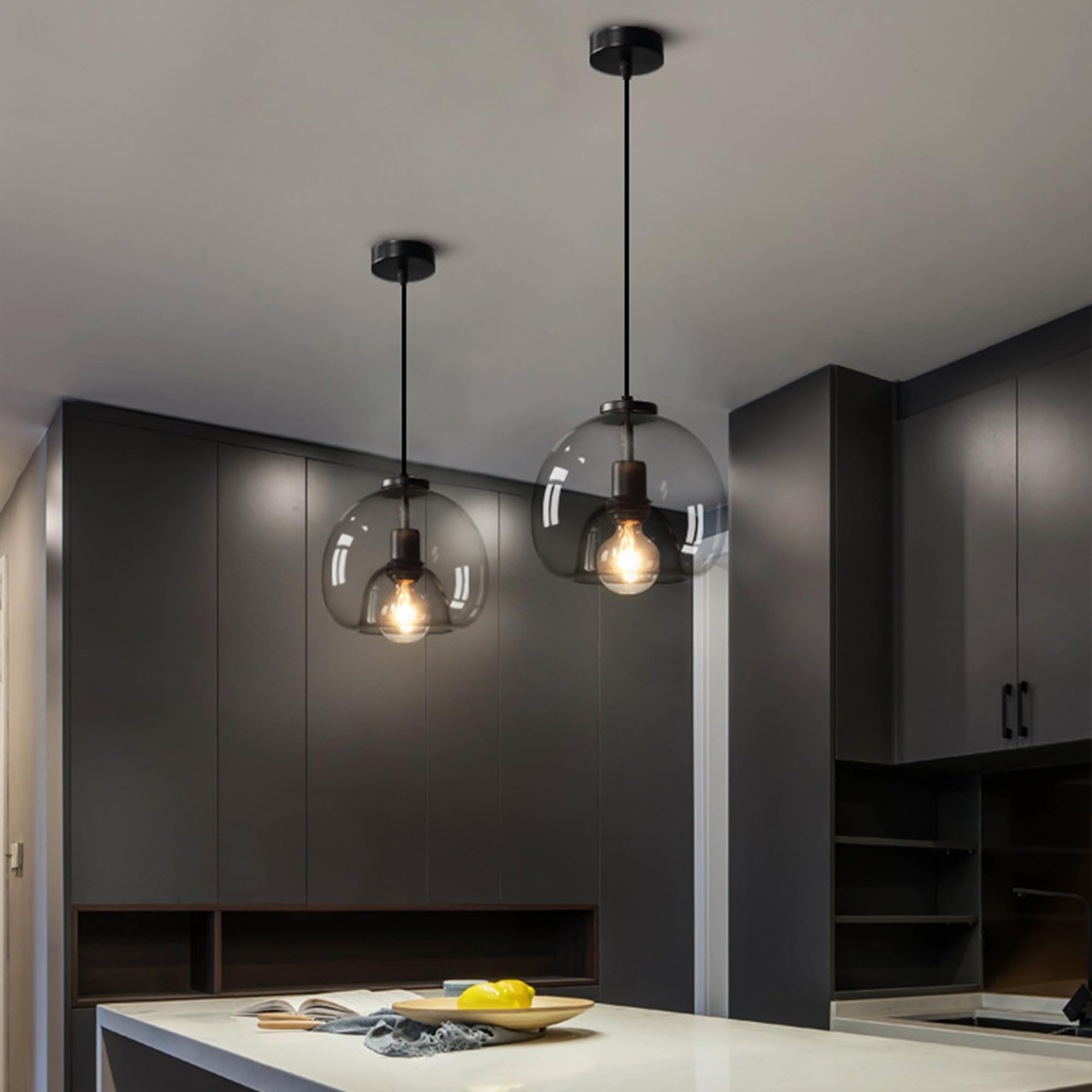 3-Pack Large Smoke Glass Pendant Lights for Kitchen Island, Includes Extra Bulbs & 4.26FT Adjustable Cord, Modern Pendant Lighting Fixtures for Kitchen, Dining Room, Living Room