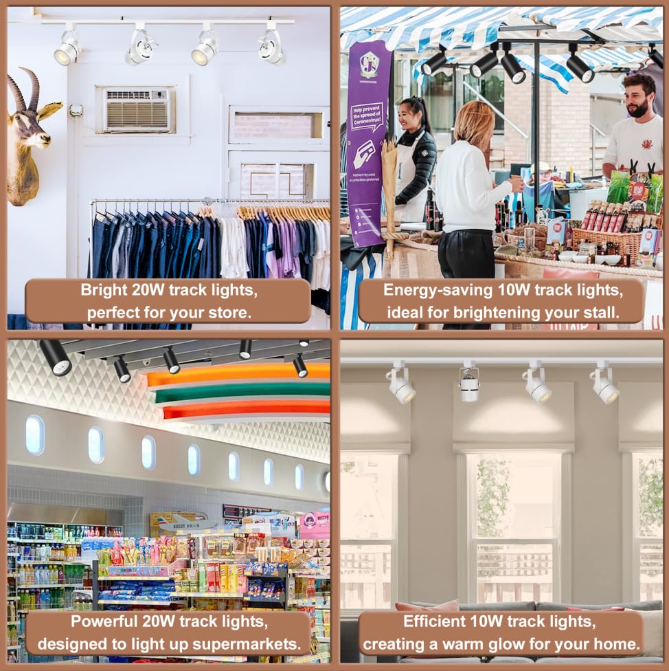 LED Track Lighting Kits, 4000K Natural White PAR20 Track Lighting Heads, Indoor Spotight Fixtures with 2x3.28Ft H Type Track Lights Rails