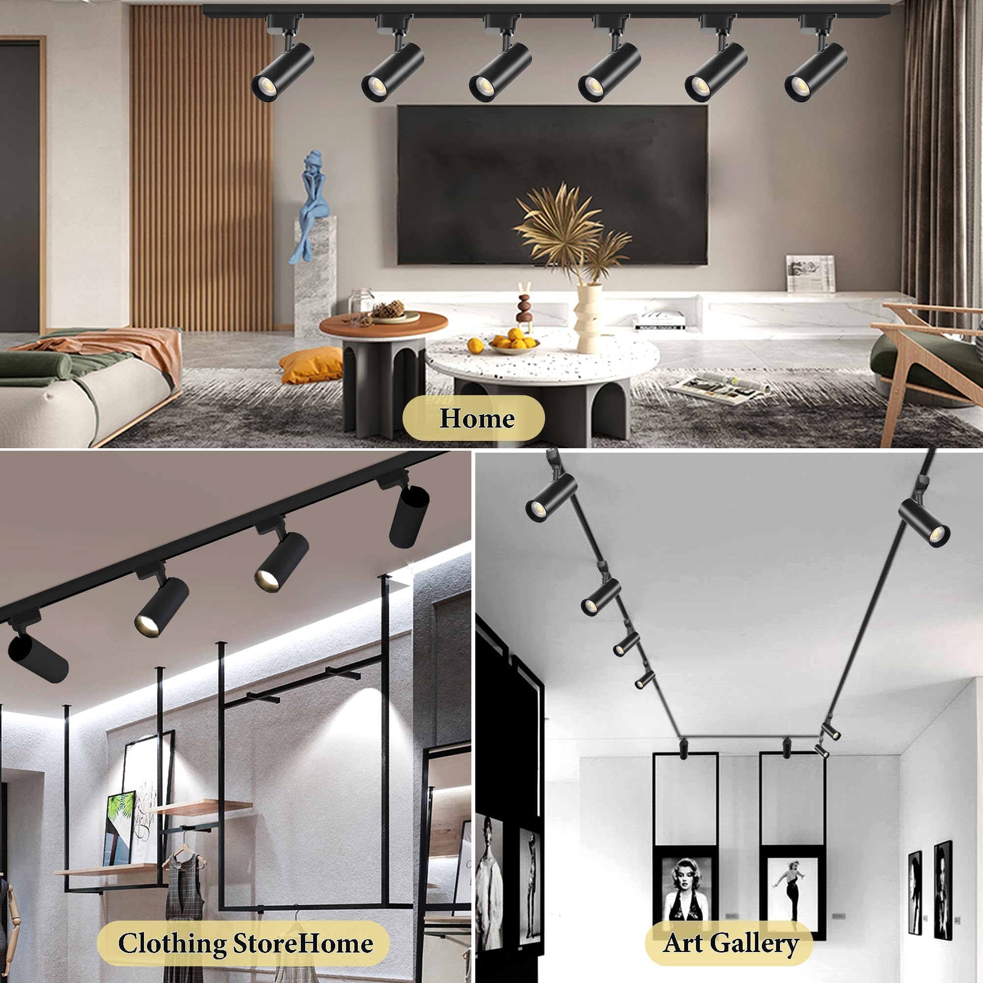 Brightened H Type Track Lighting Heads, 6PCS 3000K Warm White 20W 2400lm for Accent Lighting, Dimmable LED Track Lighting Ceiling Spotlight Fixture