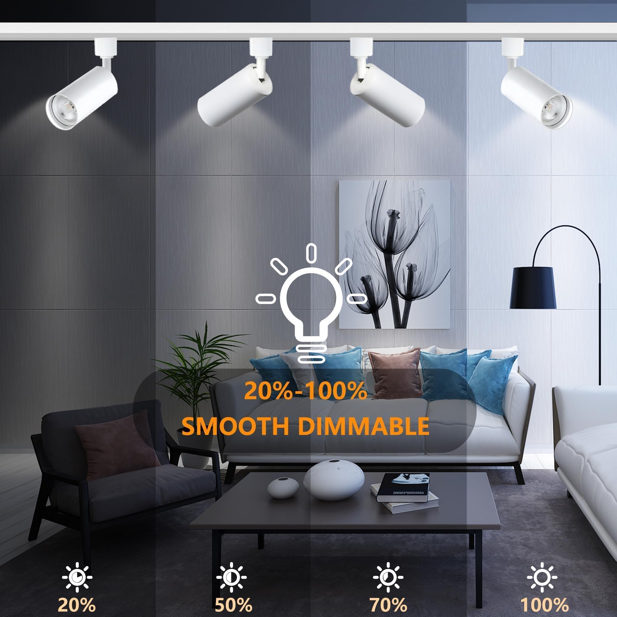 Bravsekai Plug in 3CCT Track Lighting Complete Kit with 2 * 3.28FT H Track Light Rails and 120V 6x10W GU10 Track Lighting Heads Brightness Dimmable Ceiling Spotlight Fixture for Accent Illumination