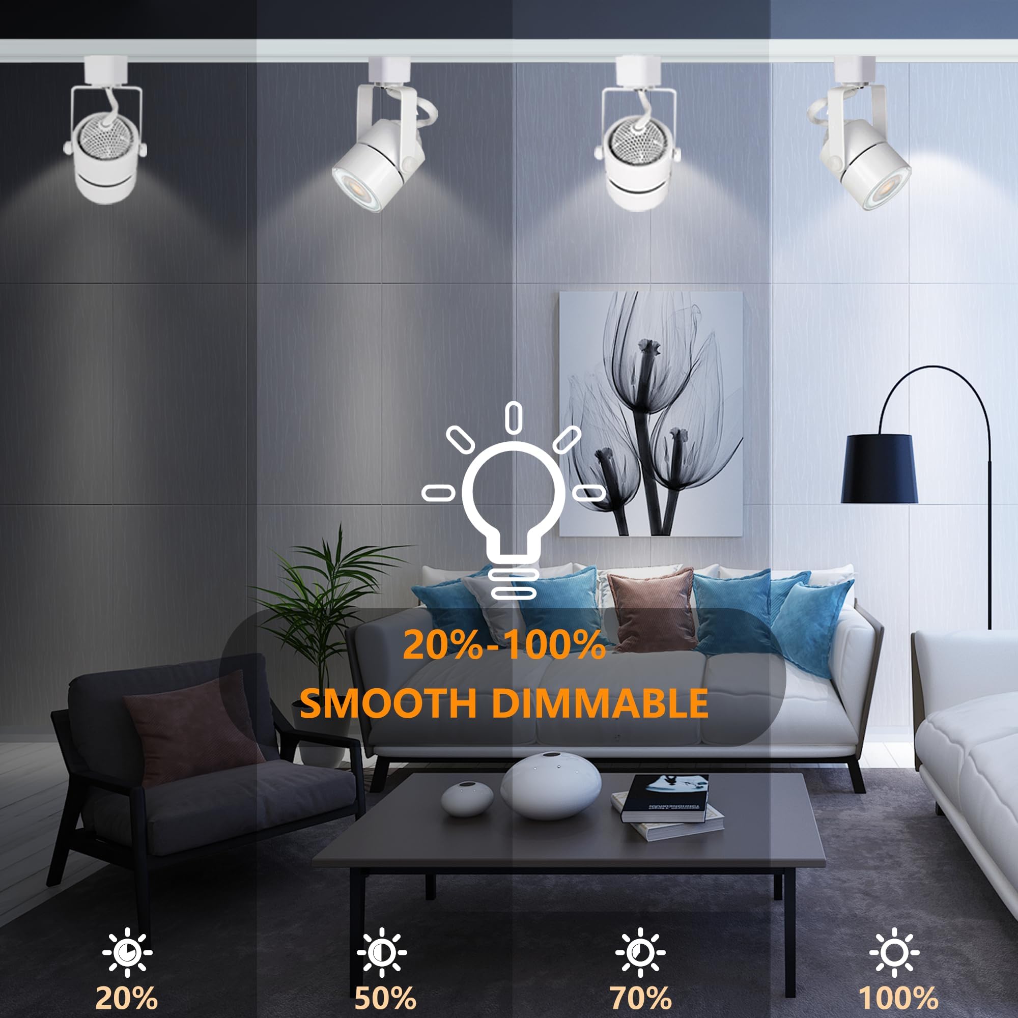 8PCS LED Track Lighting with Advanced Replaceable GU10 Bulbs, Switchable 3CCT(3000K/4000K/6000K) and Dimmable Brightness(20%-100%), Versatile Ceiling Spotlight Fixtures for Any Space