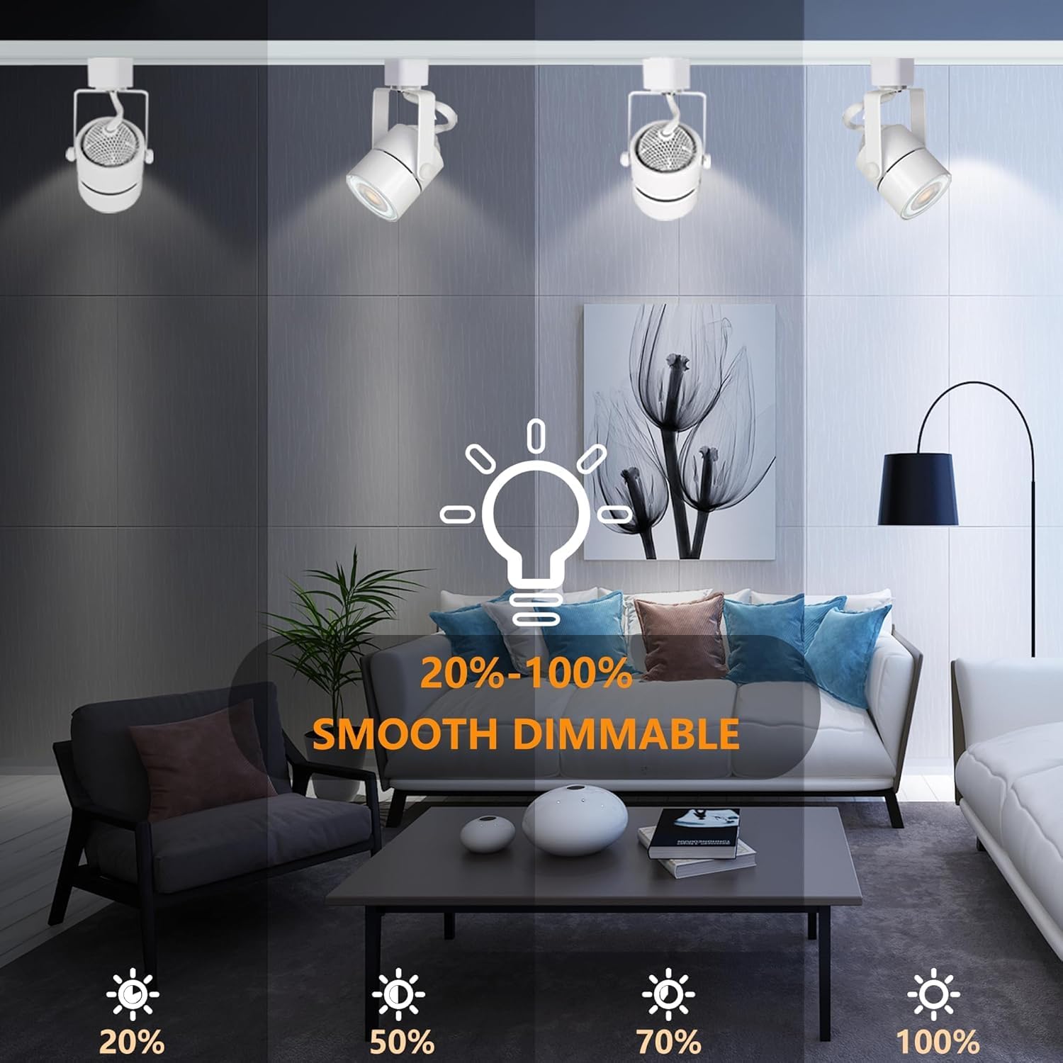 24PCS LED Track Lighting with Advanced Replaceable GU10 Bulbs, Switchable 3CCT(3000K/4000K/6000K) and Dimmable Brightness(20%-100%), Versatile Ceiling Spotlight Fixtures for Any Space