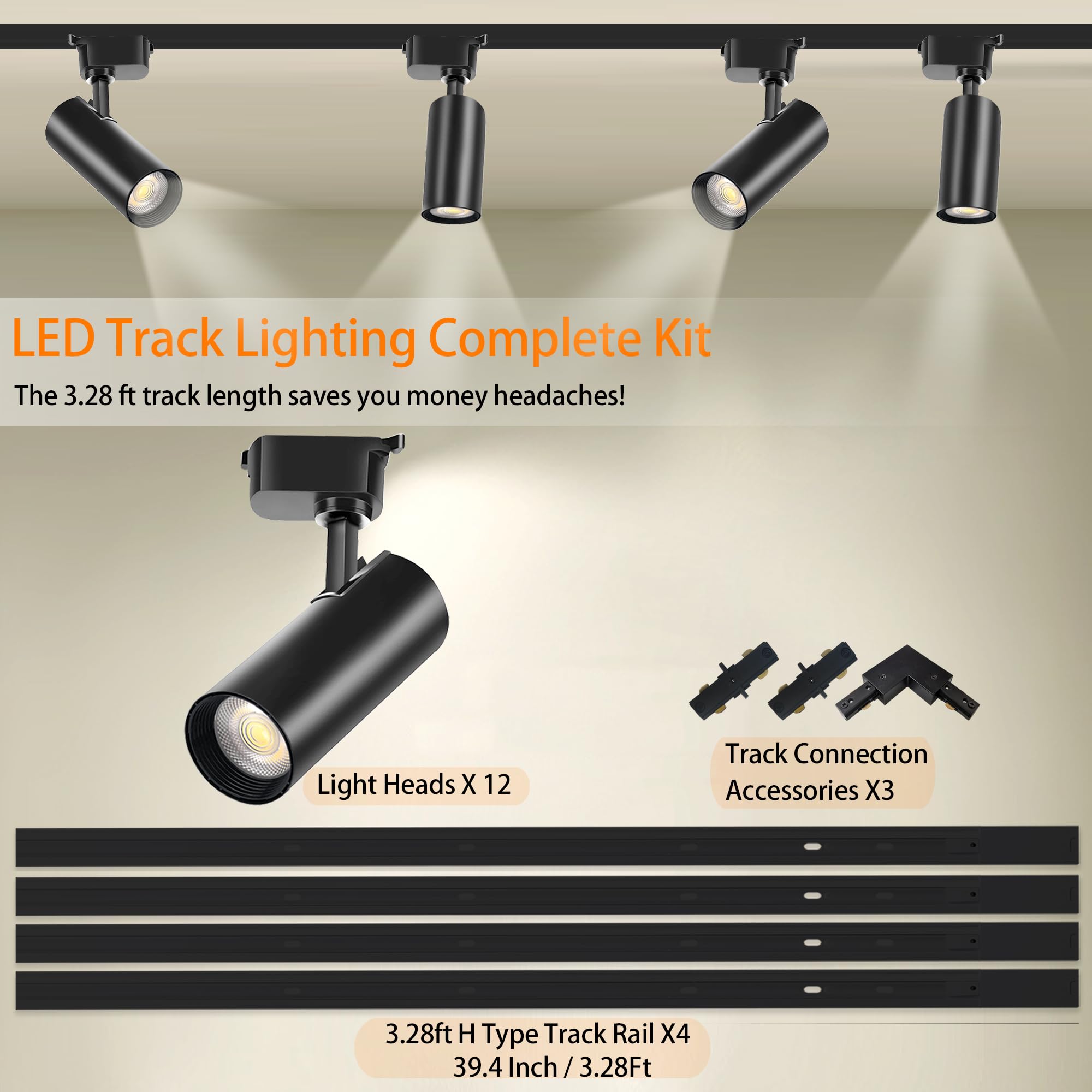 Bravsekai 12 Packs Plug in LED Track Lighting Complete Kits. 25w x 12 Track Lighting Heads with Extra 13.1Ft Track Rails for Accent Task Wall, Spot Light