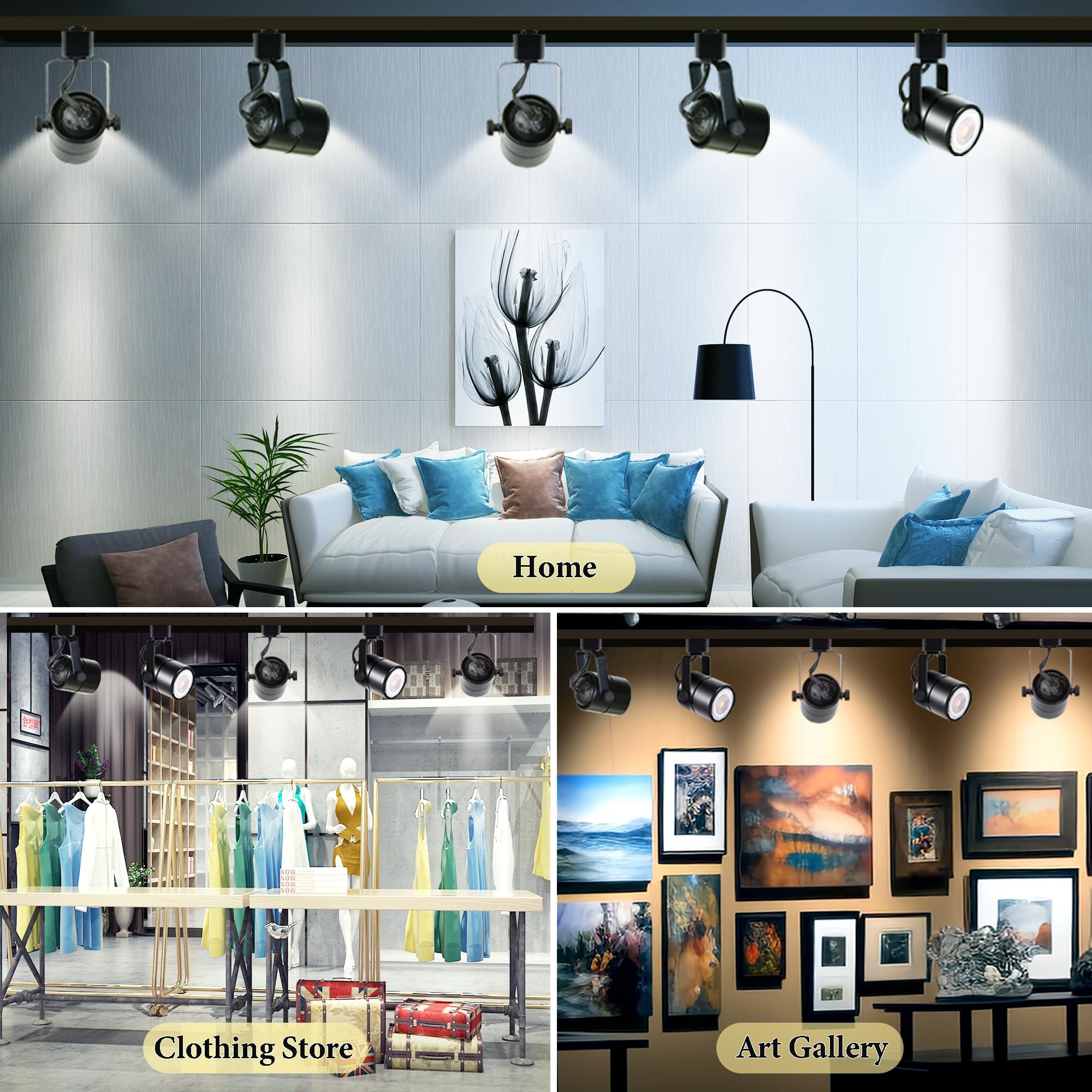 Bravsekai LED Track Lighting Heads Kit 3000K Warm White, 12-Light Dimmable GU10 Track Lights Heads, Ceiling Spotlight Fixture with 14.76FT H Type Track Light Rails, Replaceable GU10 LED Bulbs for Home