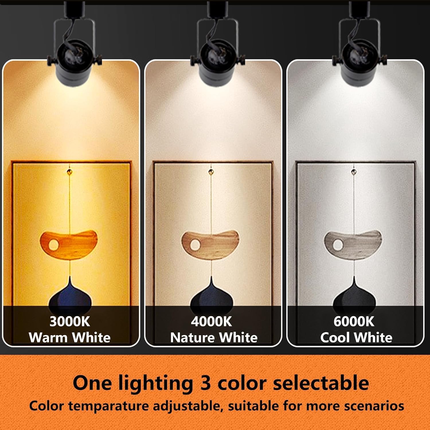 LED Track Lighting Kit, 3CCT 10W Track Lights Heads 3000K/4000K/6000K Adjustable with 26.24FT H-Type Track Light Rails 24PCS Ceiling Spotlight Fixture Replaceable GU10 Bulb