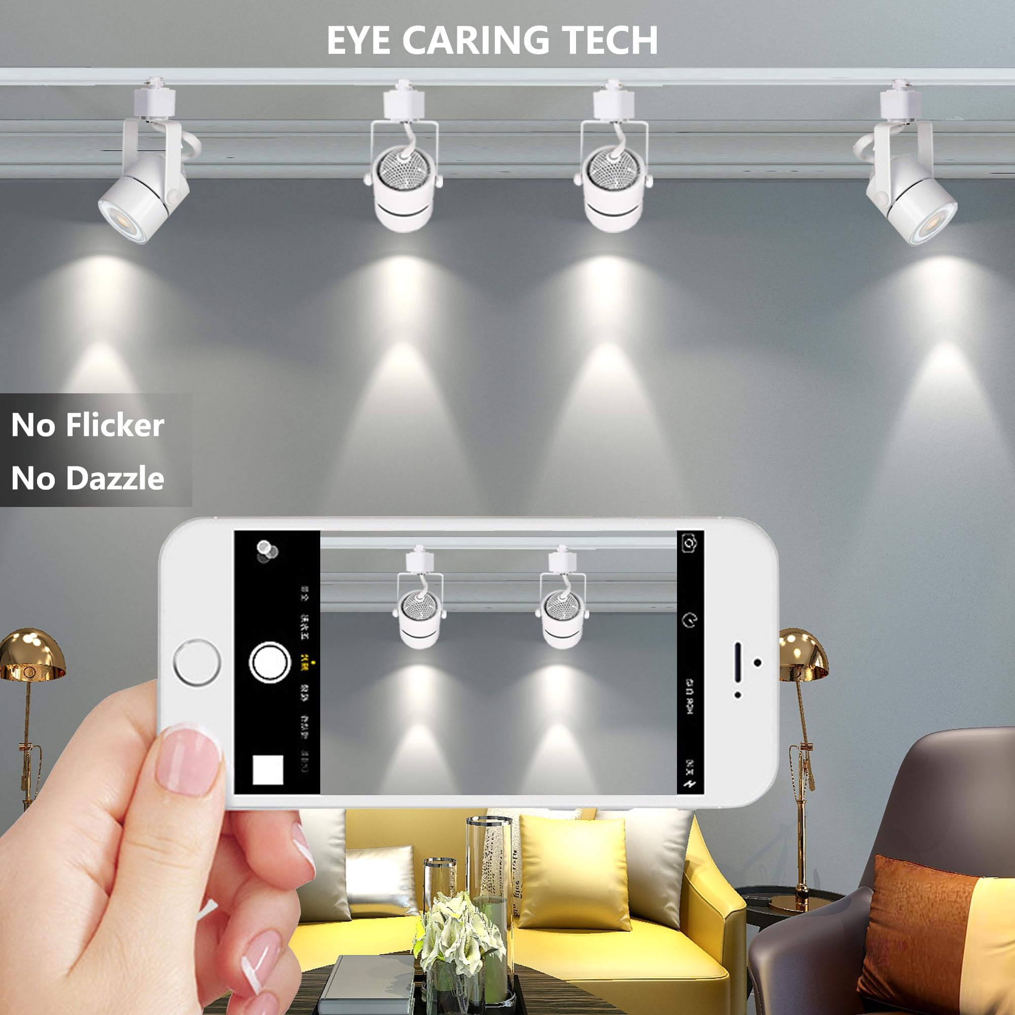 8PCS LED Track Lighting with Advanced Replaceable GU10 Bulbs, Switchable 3CCT(3000K/4000K/6000K) and Dimmable Brightness(20%-100%), Versatile Ceiling Spotlight Fixtures for Any Space