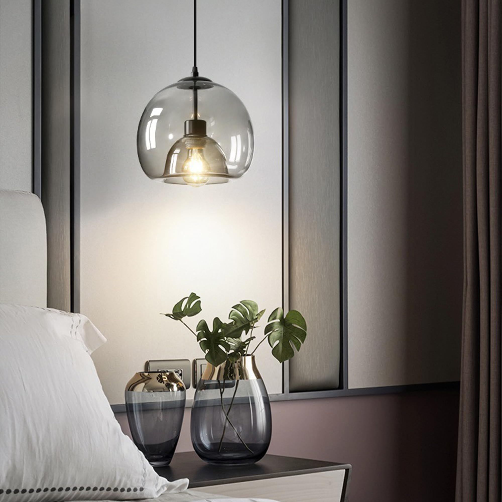 3-Pack Large Smoke Glass Pendant Lights for Kitchen Island, Includes Extra Bulbs & 4.26FT Adjustable Cord, Modern Pendant Lighting Fixtures for Kitchen, Dining Room, Living Room