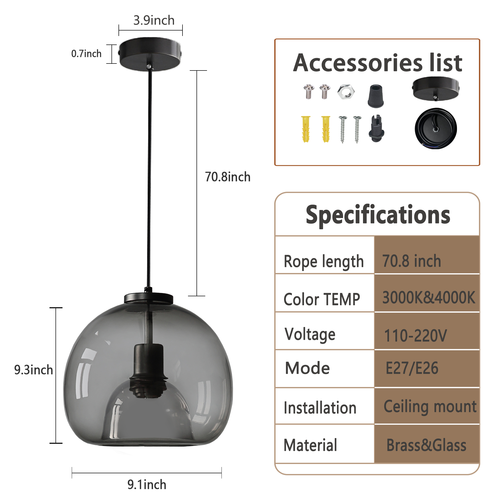 Specifications of Glass Pendant Lights
