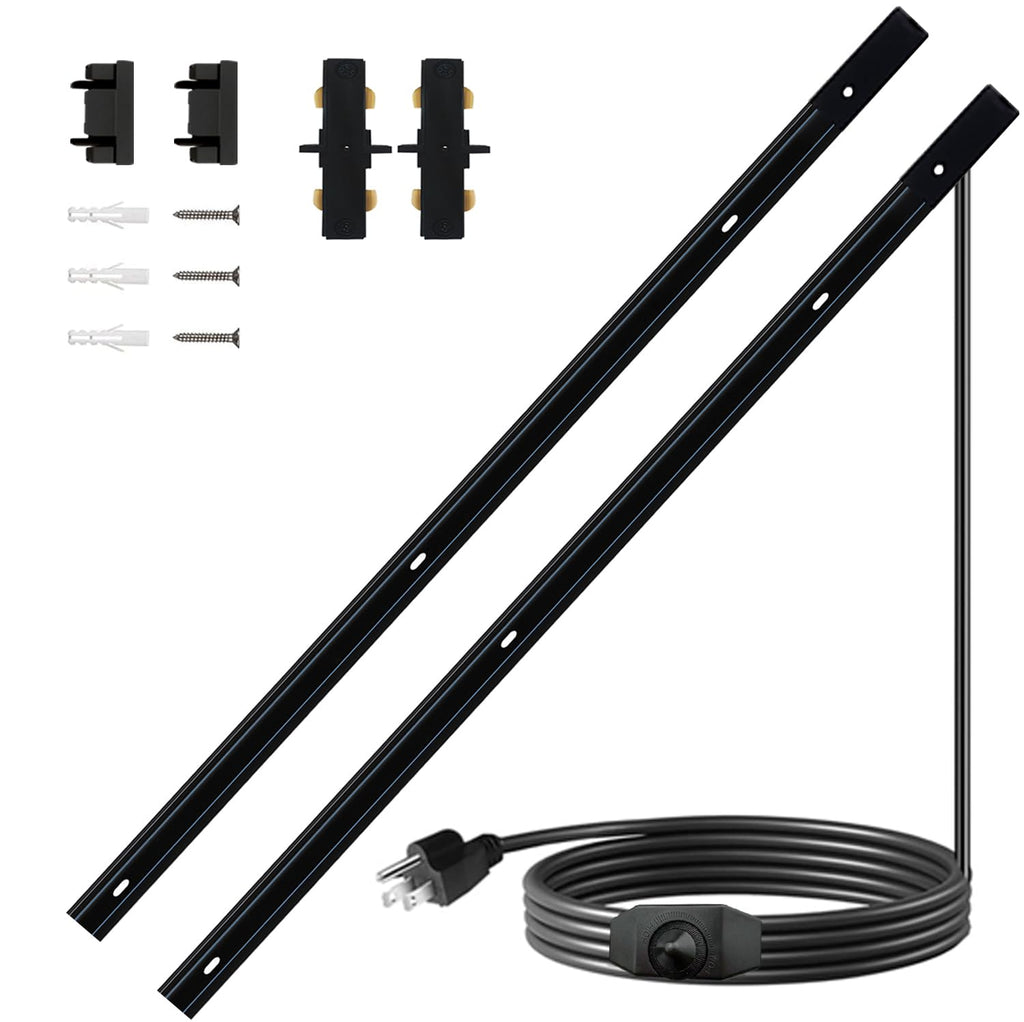 Bravsekai H Type Track Lighting Rails with Dimmer Switch Cord 2PCS 120V Single Circuit 3-Wire H Track Rail Black 9.84FT (4.92 * 2FT) Made of Aluminum and Flame Retardant PVC Strength Guarantee