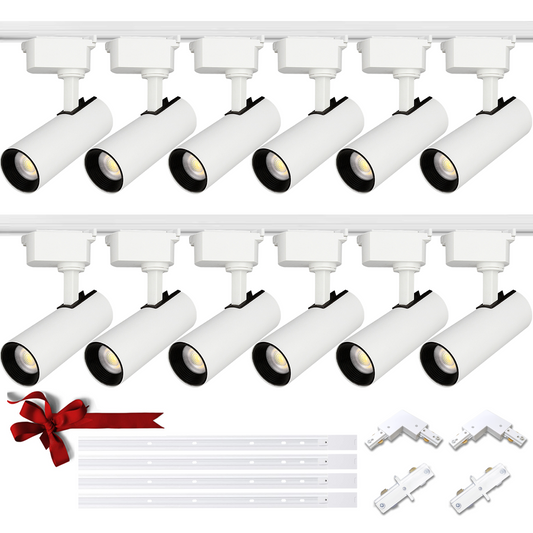 Bravsekai 12 Packs Plug in LED Track Lighting Complete Kits Warm White. 25w x 12 Track Lighting Heads with Extra 13.1Ft Track Rails for Accent Task Wall, Spot Light