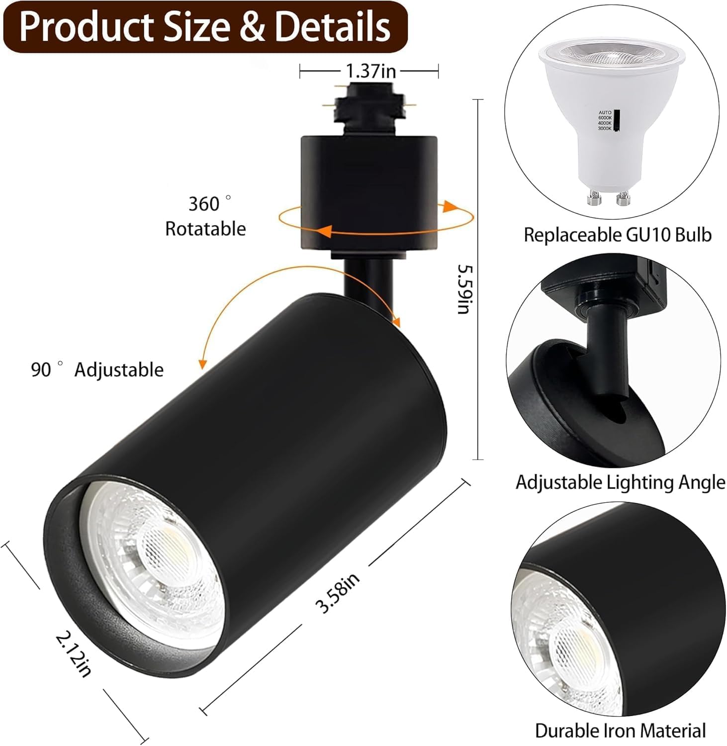 Bravsekai GU10 LED Track Lighting Kit, No Bulbs 10W Track Light Heads with 2 * 3.28FT H Track Light Rail 8PCS Ceiling Spotlight Fixture for GU10 Bulb, Bulbs Excluded