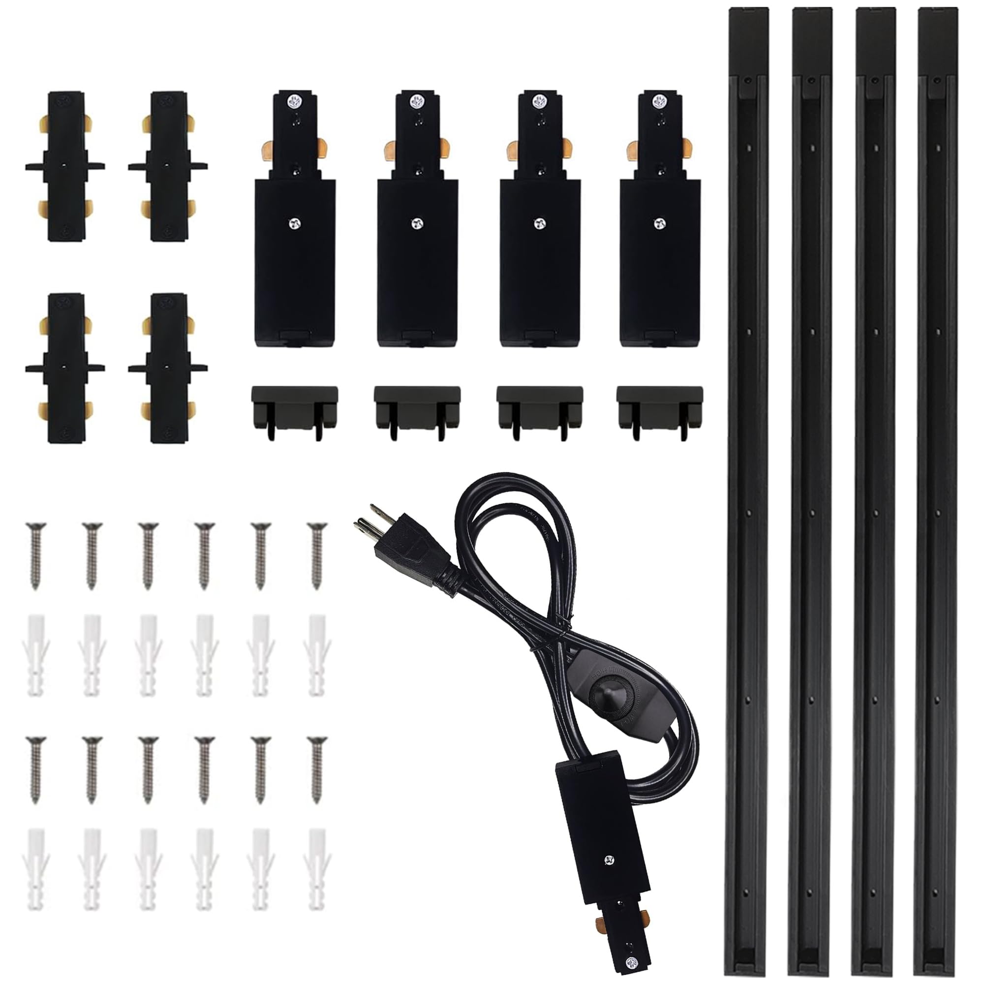 Bravsekai Full Accessories and Rails Kit for H Type Track Lighting Systems 13FT Track Rails, Dimmer Switch Cord, Live End and I Connectors Great Value Set for LED Track Lighting
