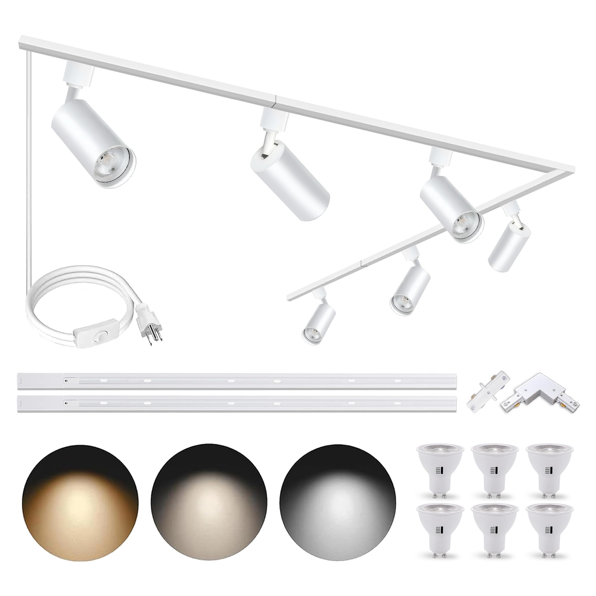 Plug in 3CCT Track Lighting Complete Kit with 2 * 3.28FT H Track Light Rails and 120V 6x10W GU10 Track Lighting Heads Brightness Dimmable Ceiling Spotlight Fixture for Accent Illumination Visit the Bravsekai Store