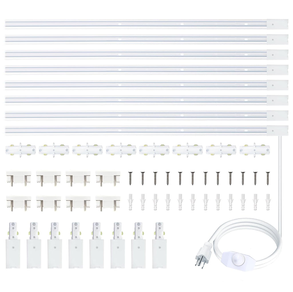 Bravsekai 8PCS H Type Track Lighting Rails Kit with Dimmer Switch, 120V Single Circuit 3-Wire H Track Rail 26FT with Extra 8 I Connectors and Wall Anchors, Made of Aluminum and Strength Guarantee