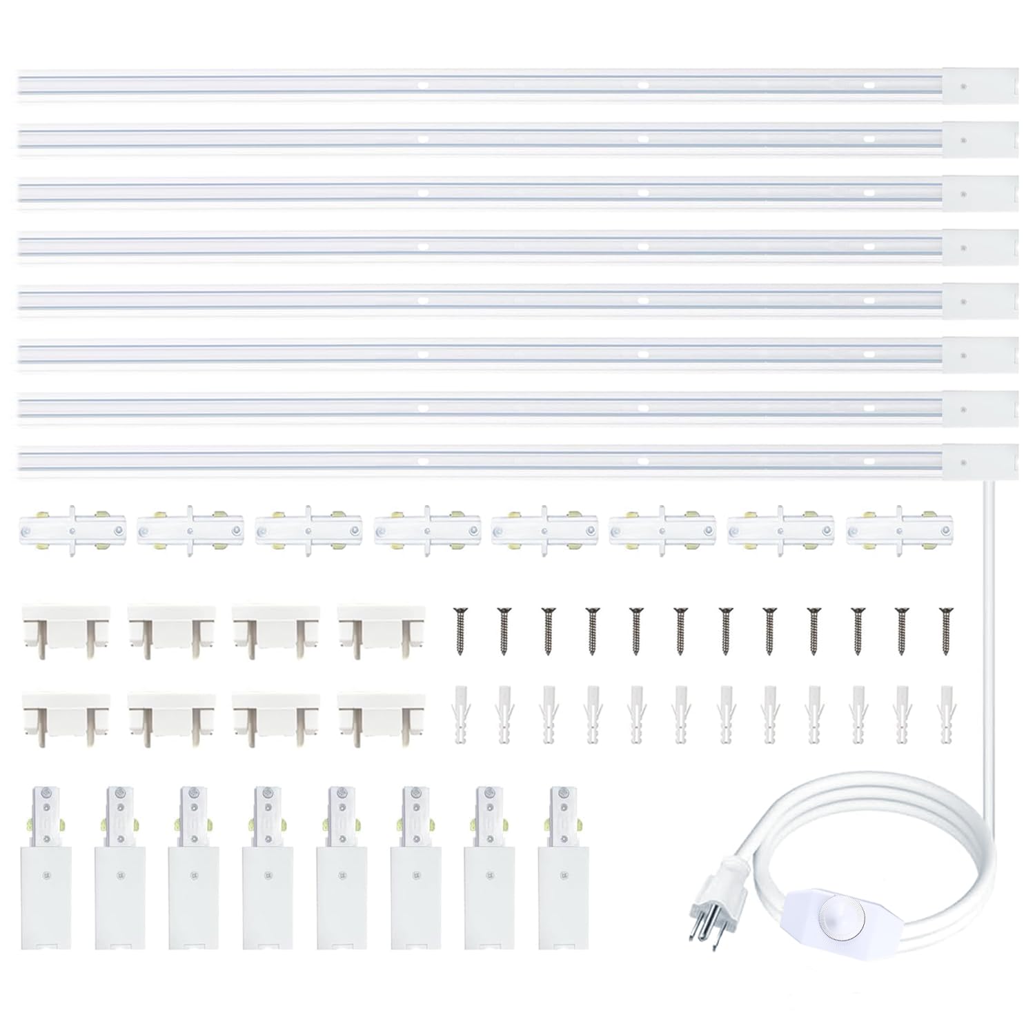 Bravsekai 8PCS H Type Track Lighting Rails Kit with Dimmer Switch, 120V Single Circuit 3-Wire H Track Rail 26FT with Extra 8 I Connectors and Wall Anchors, Made of Aluminum and Strength Guarantee