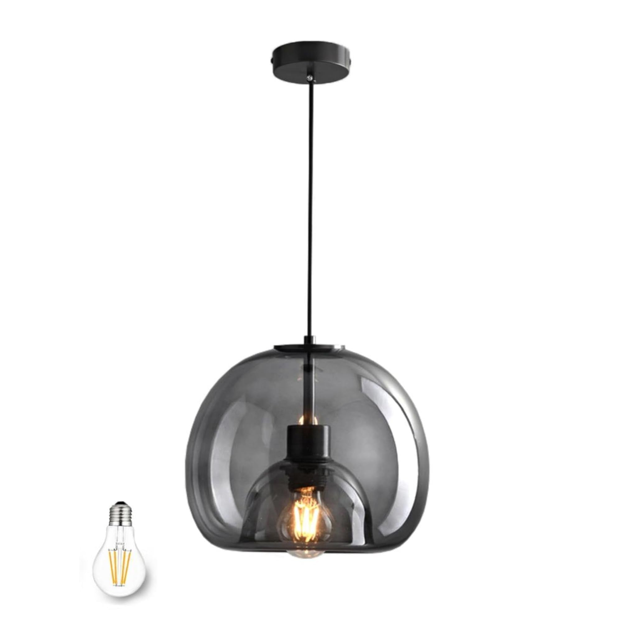 Large Smoke Glass Pendant Light for Kitchen Island, Includes Extra Bulbs & 4.26FT Adjustable Cord, Modern Pendant Lighting Fixtures for Kitchen, Dining Room, Living Room