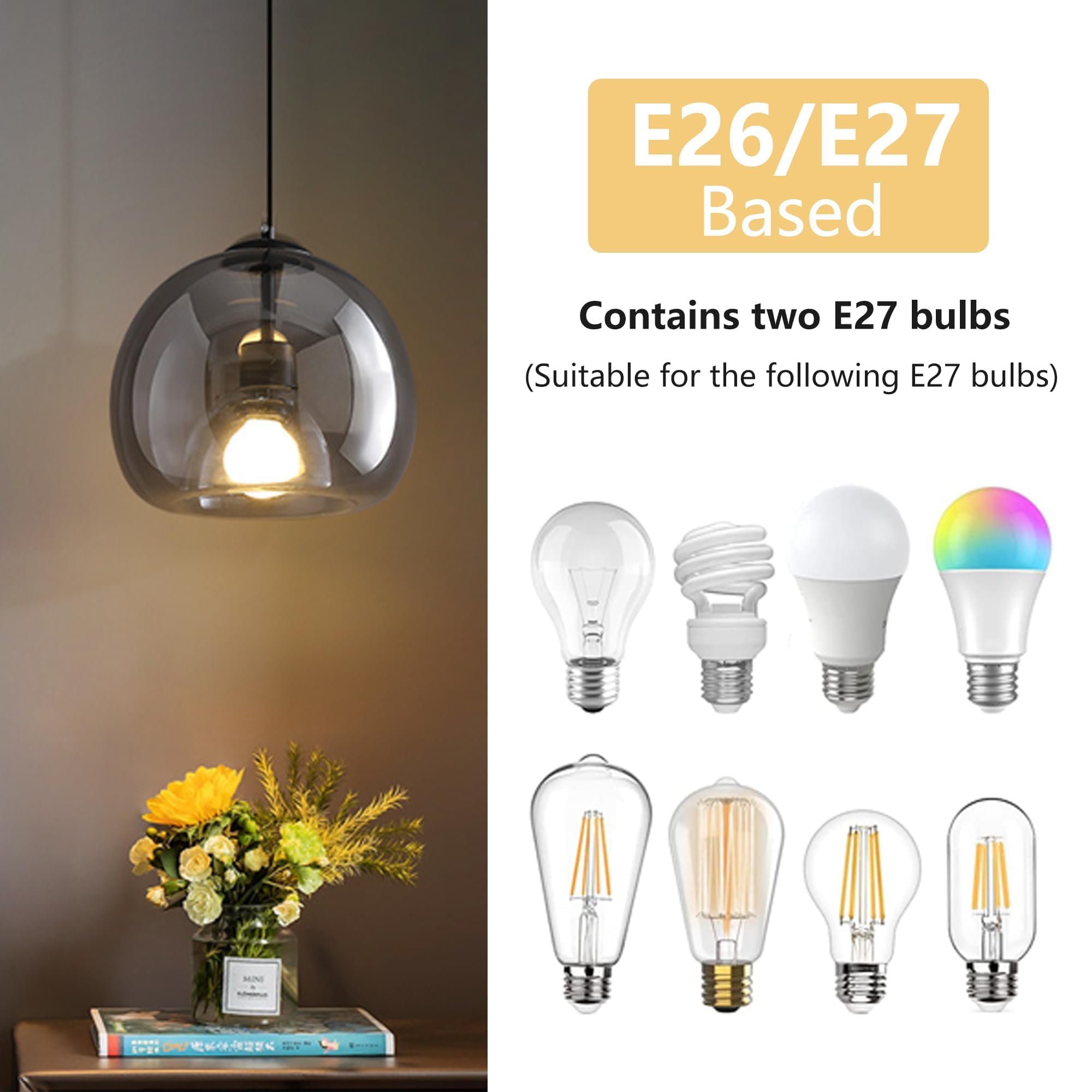 3-Pack Large Smoke Glass Pendant Lights for Kitchen Island, Includes Extra Bulbs & 4.26FT Adjustable Cord, Modern Pendant Lighting Fixtures for Kitchen, Dining Room, Living Room