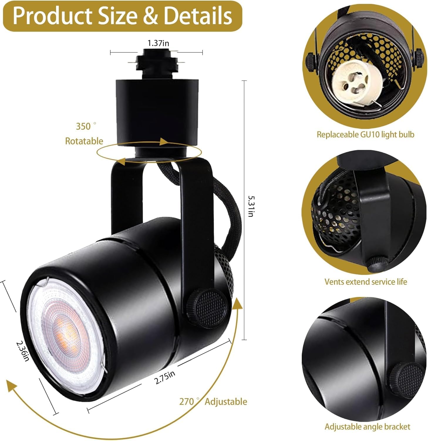 LED Track Lighting Kit, 3CCT 10W Track Lights Heads 3000K/4000K/6000K Adjustable with 26.24FT H-Type Track Light Rails 24PCS Ceiling Spotlight Fixture Replaceable GU10 Bulb