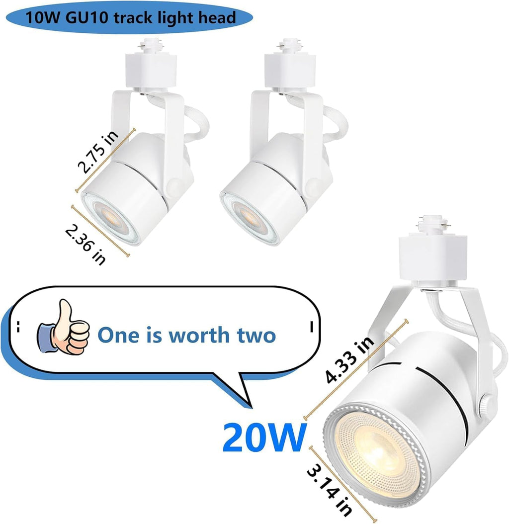 LED Track Lighting Kits, 4000K Natural White PAR20 Track Lighting Heads, Indoor Spotight Fixtures with 2x3.28Ft H Type Track Lights Rails
