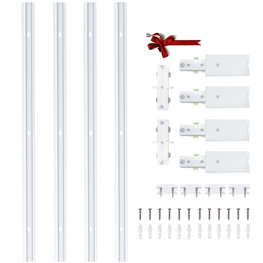 Bravsekai H Type Track Lighting Rails 4PCS 120V Single Circuit 3-Wire H Track Rail White 13.12 feet (3.28*4 Feet) with Wall Anchors and Screws Made of Aluminum and Flame Retardant PVC Strength Guarantee